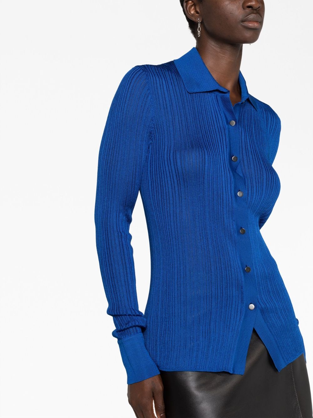 ribbed polo collar cardigan - 5