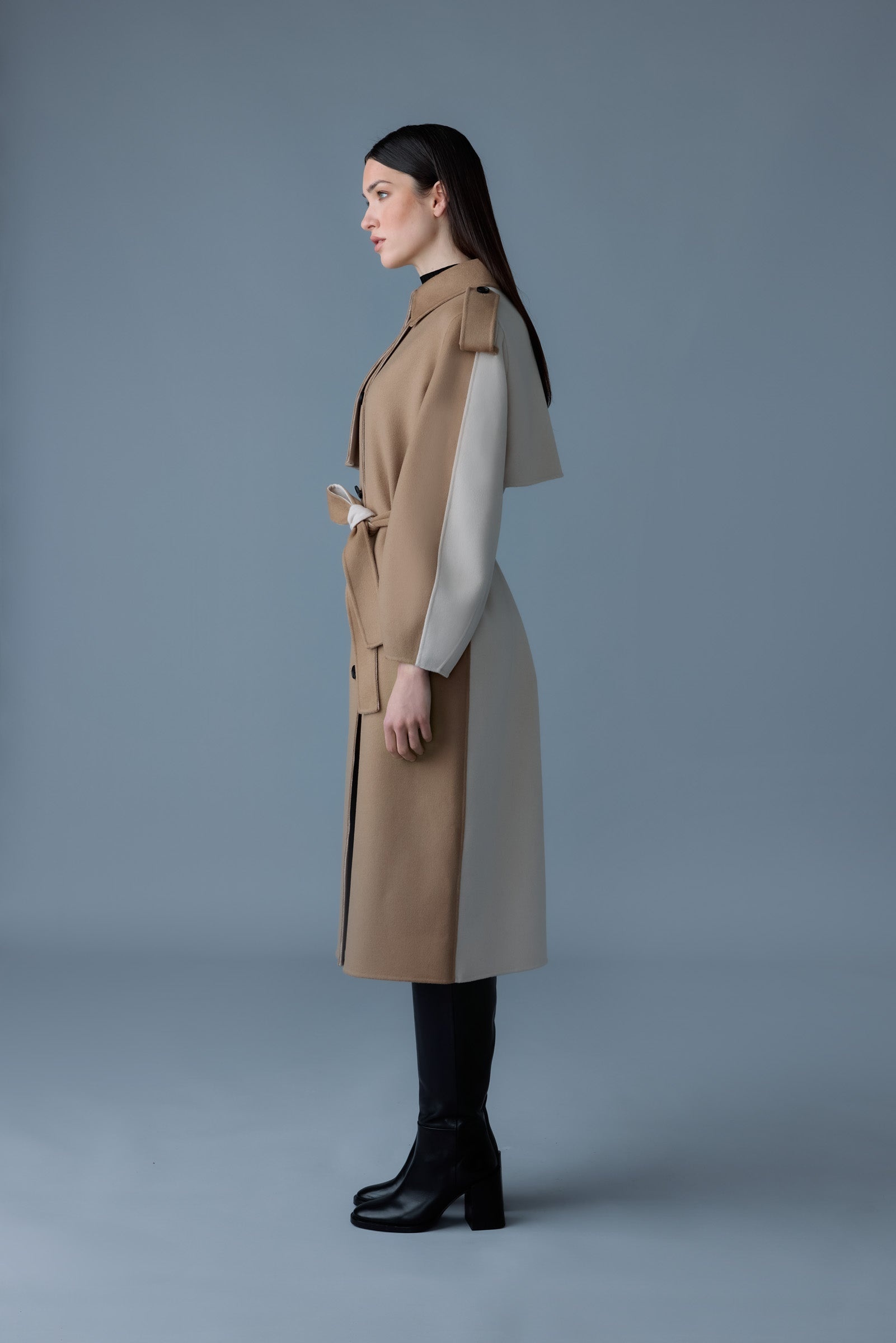 CEYLA Double-Face Wool Coat with Sash Belt - 3