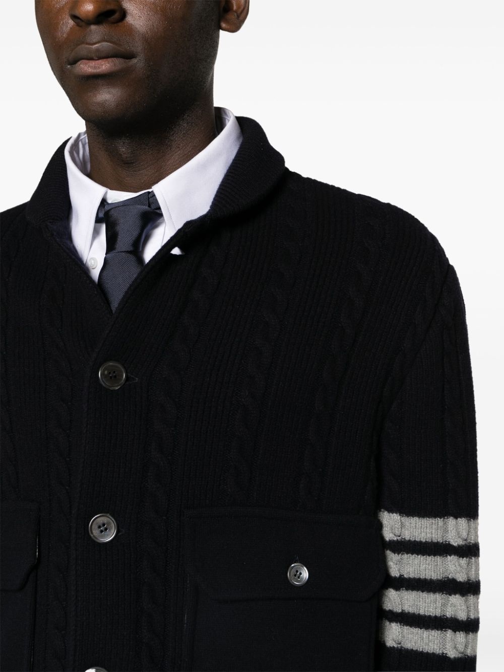 4-Bar stripe cable-knit jacket - 5