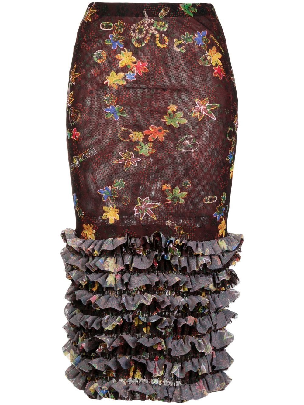 floral-print mesh skirt - 1