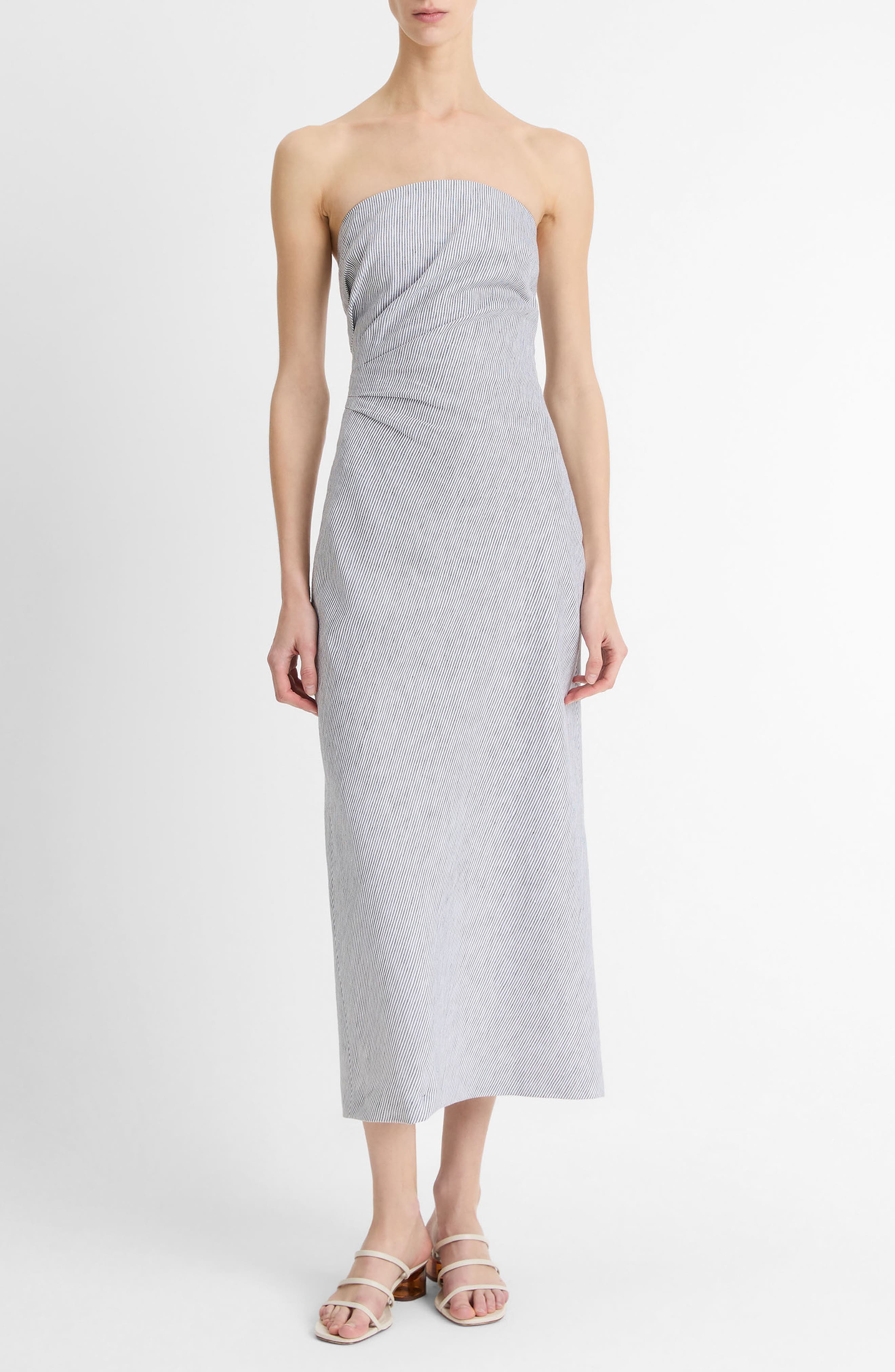 Vince Ticking Stripe Sleeveless Maxi Dress in Iris Slate/Off White at Nordstrom - 1
