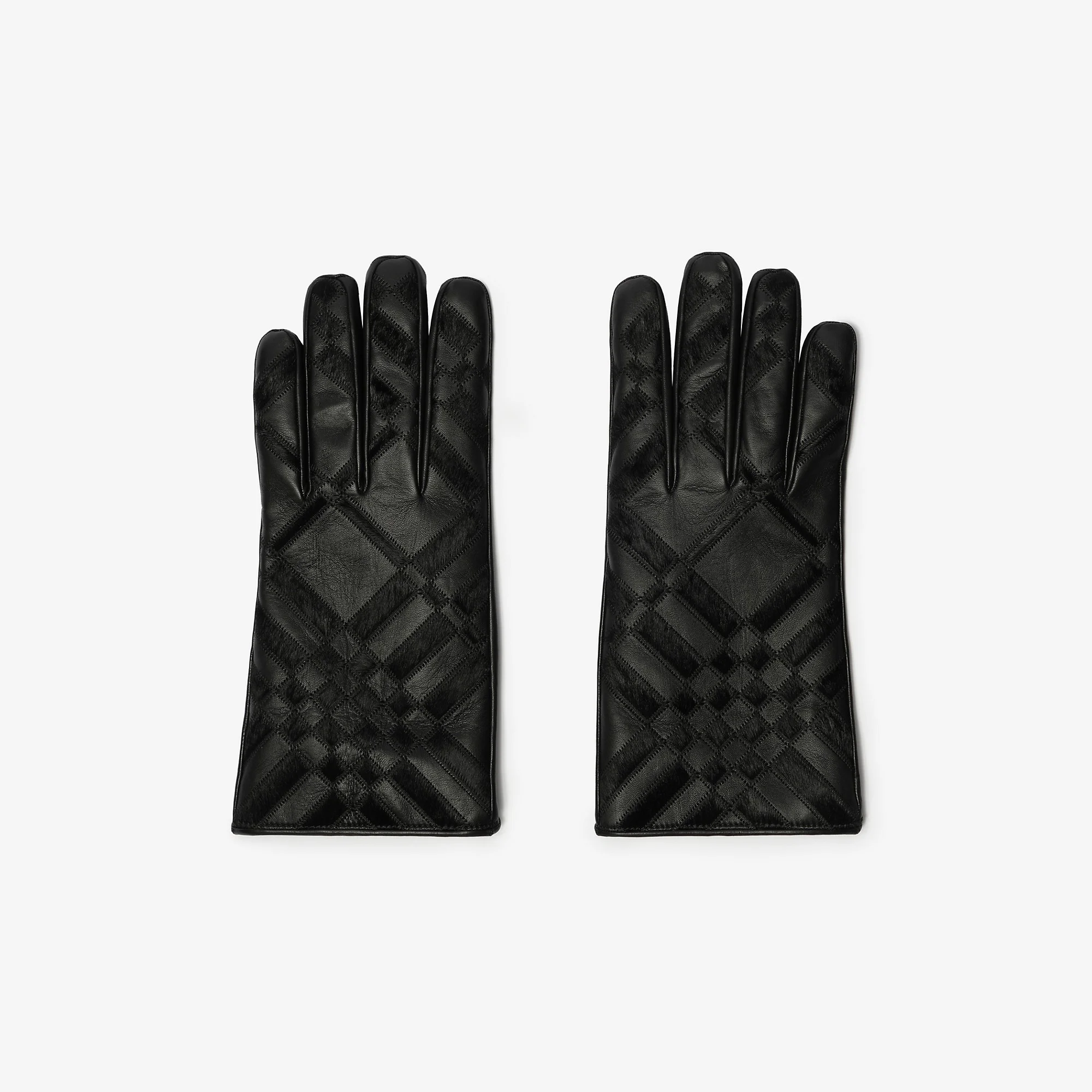 Check Intarsia Leather Gloves - 1