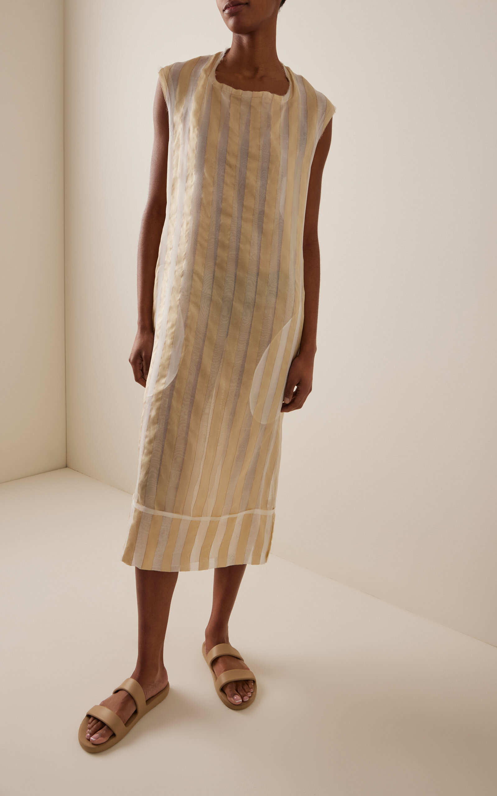 Pilaria Striped Silk Midi Dress ivory - 3