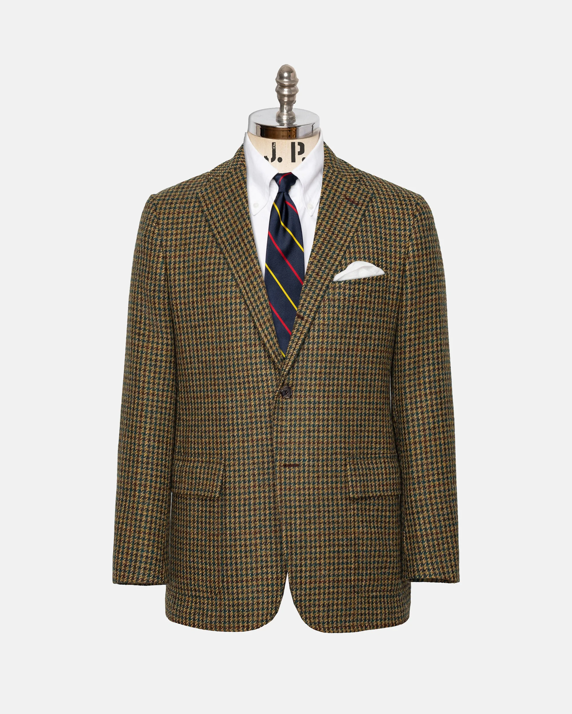MADE-IN-USA MAGEE DONEGAL MIST BROWN, OLIVE & BLUE HOUNDSTOOTH SPORT COAT - 1