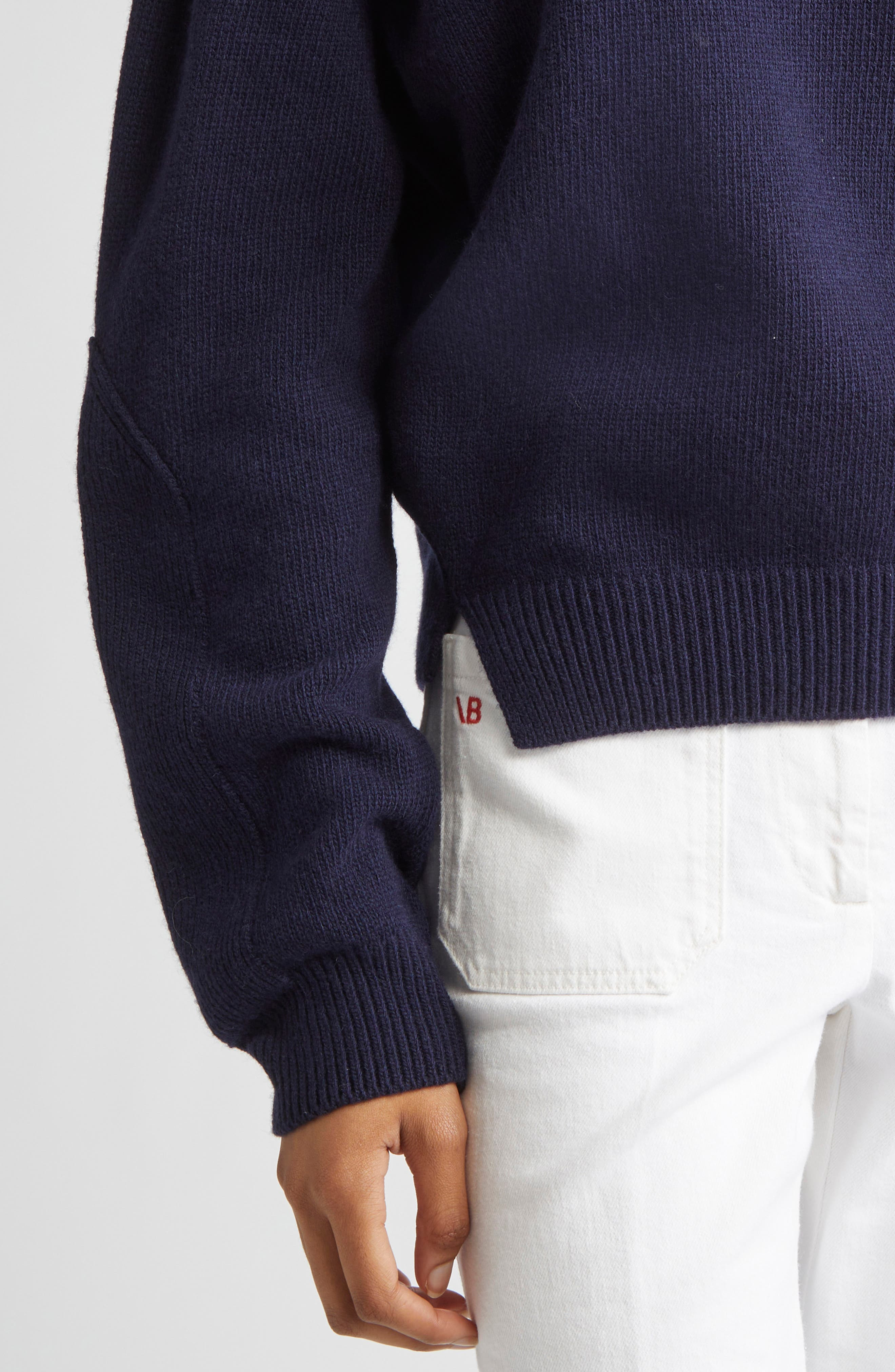 Victoria Beckham V-Neck Yoke Detail Merino Wool & Cashmere Sweater in Navy at Nordstrom - 5