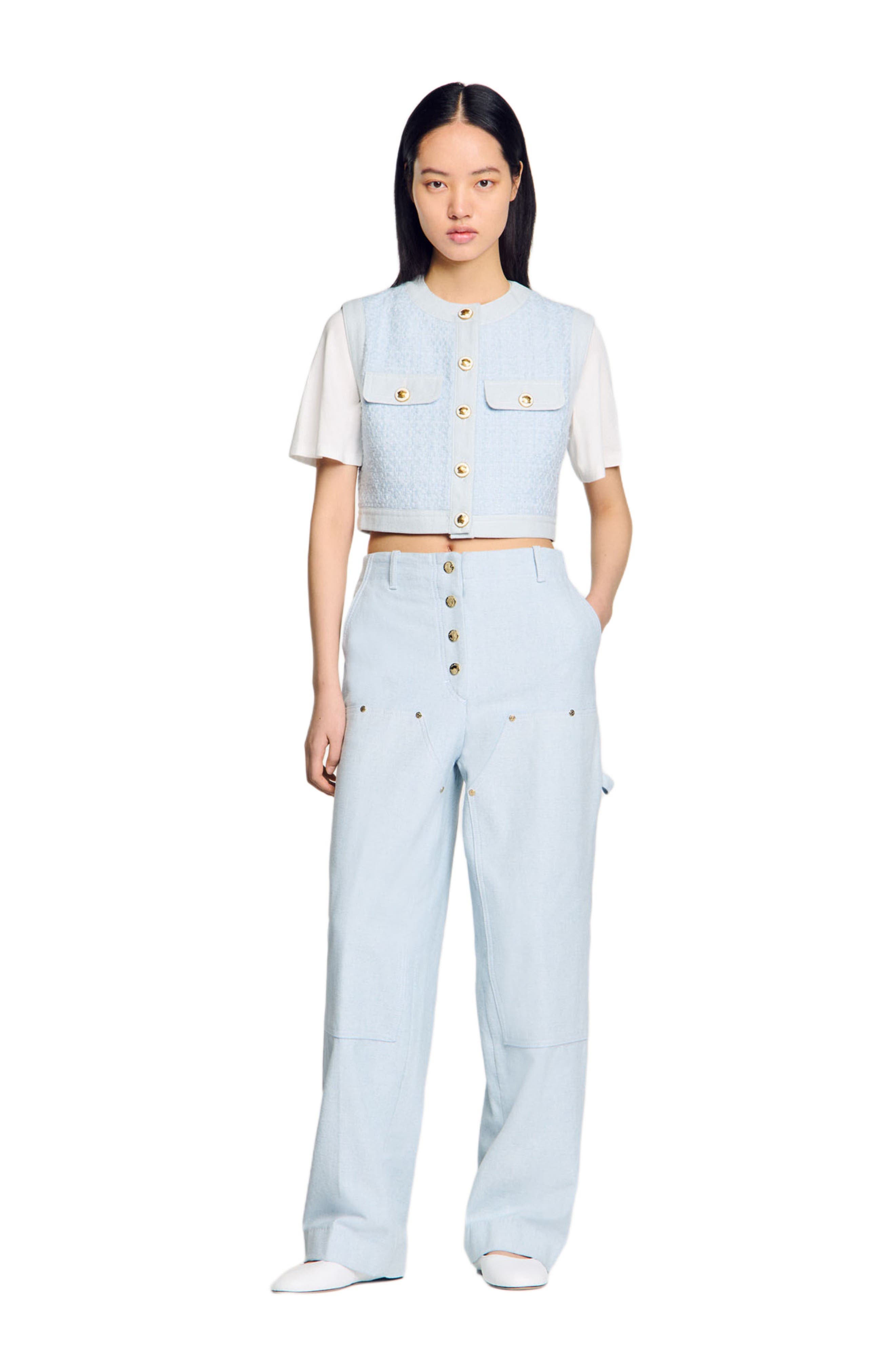 SANDRO Decorative tweed jacket in Sky Blue at Nordstrom - 6