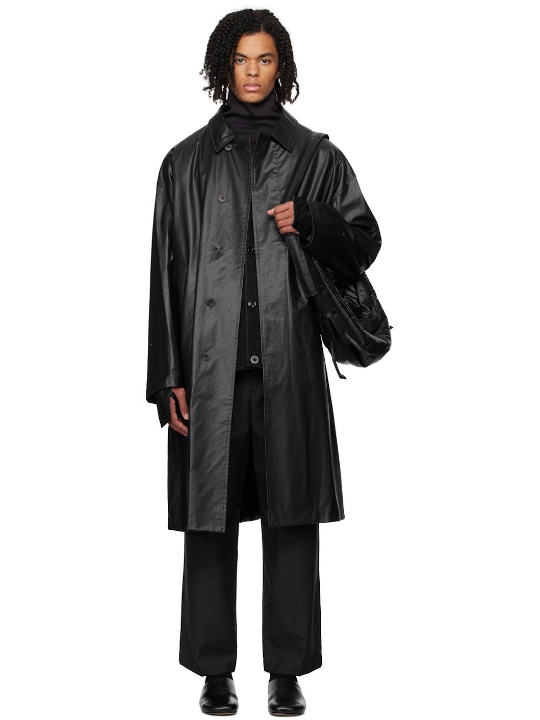 Lemaire Black Boxy Rain Coat | ssense | REVERSIBLE