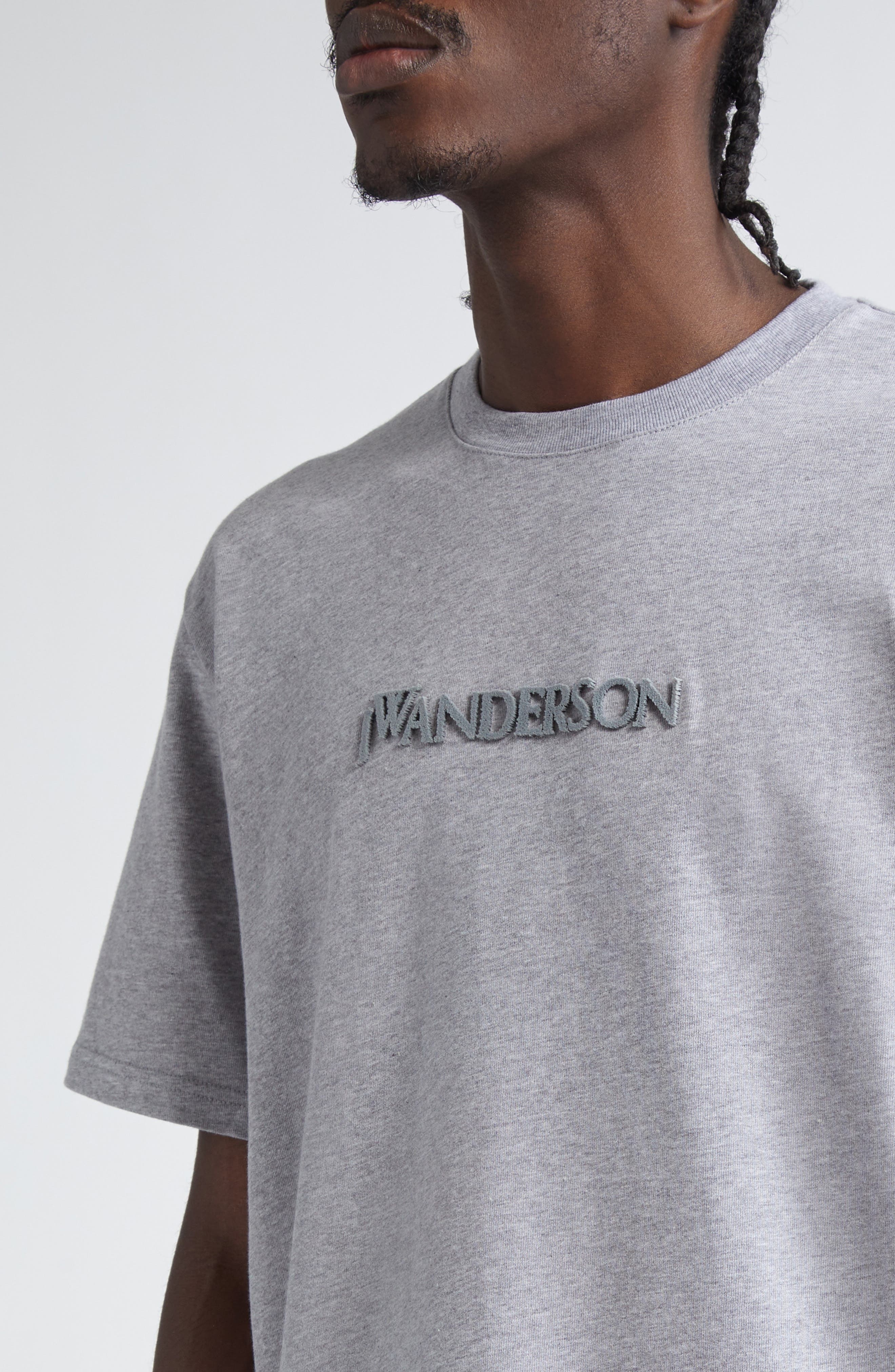 JW Anderson Embroidered Logo Cotton T-Shirt in Grey Melange at Nordstrom - 5