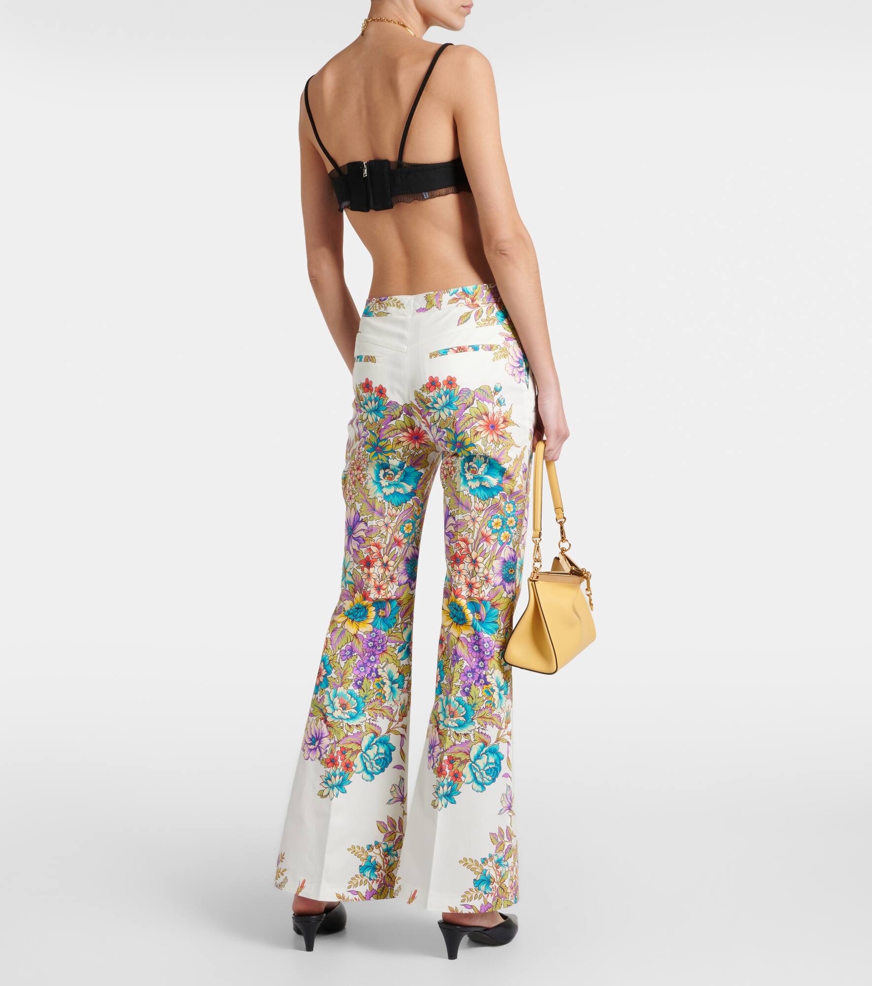Floral cotton-blend flared pants - 3