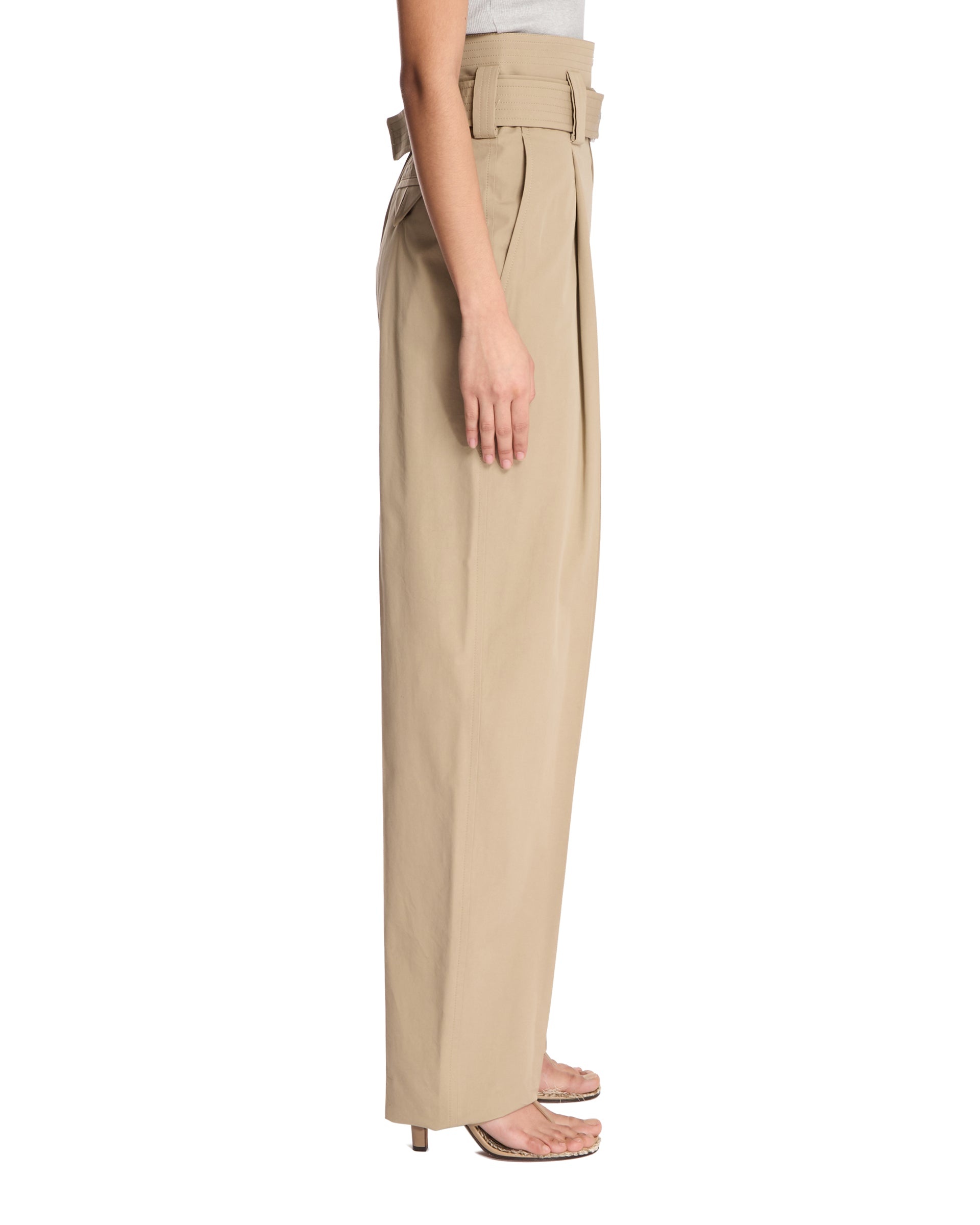 Beige Compact Cotton Pants - 5