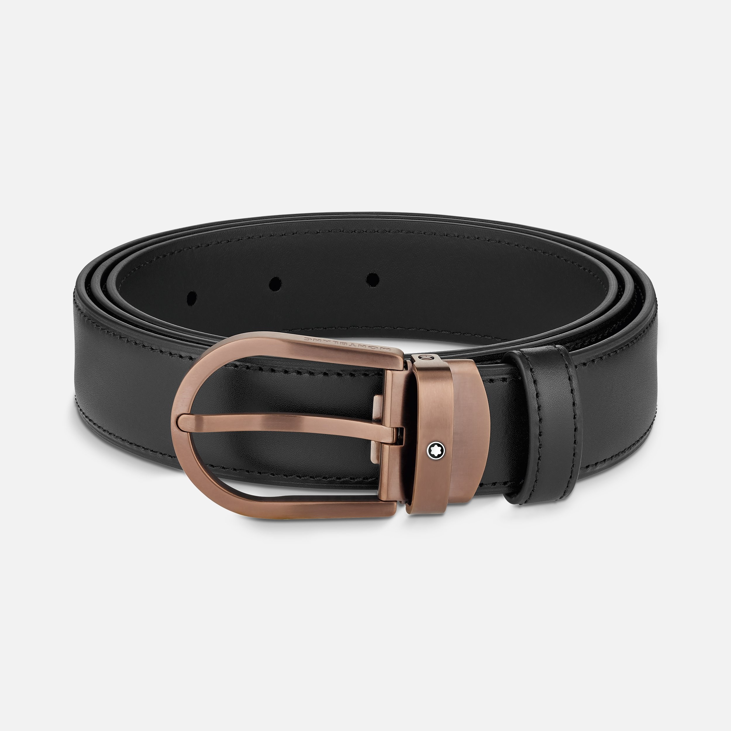 Horseshoe buckle black 30 mm leather belt - 1