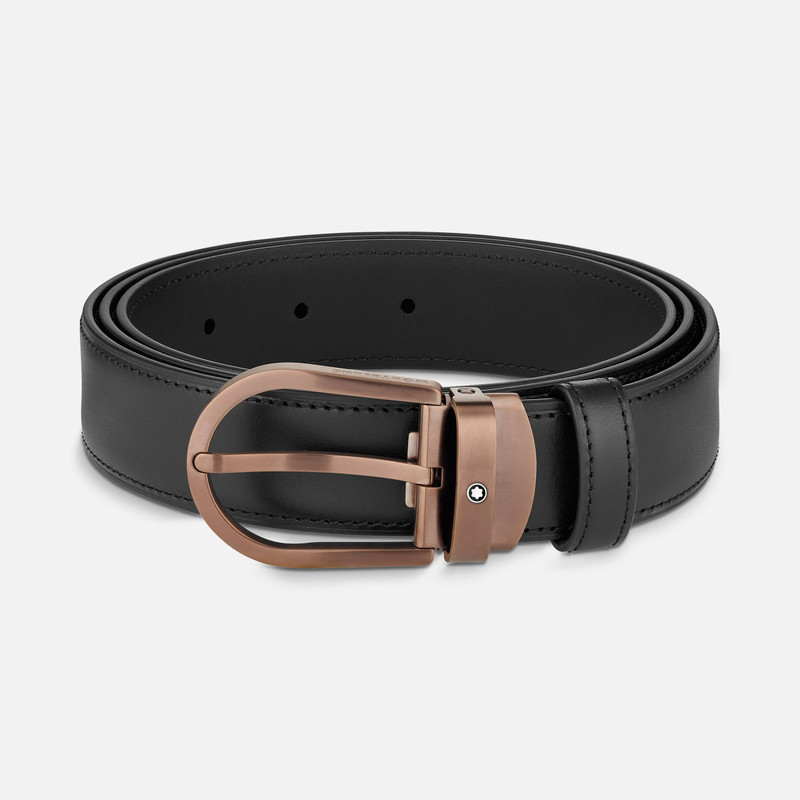 Horseshoe buckle black 30 mm leather belt 1