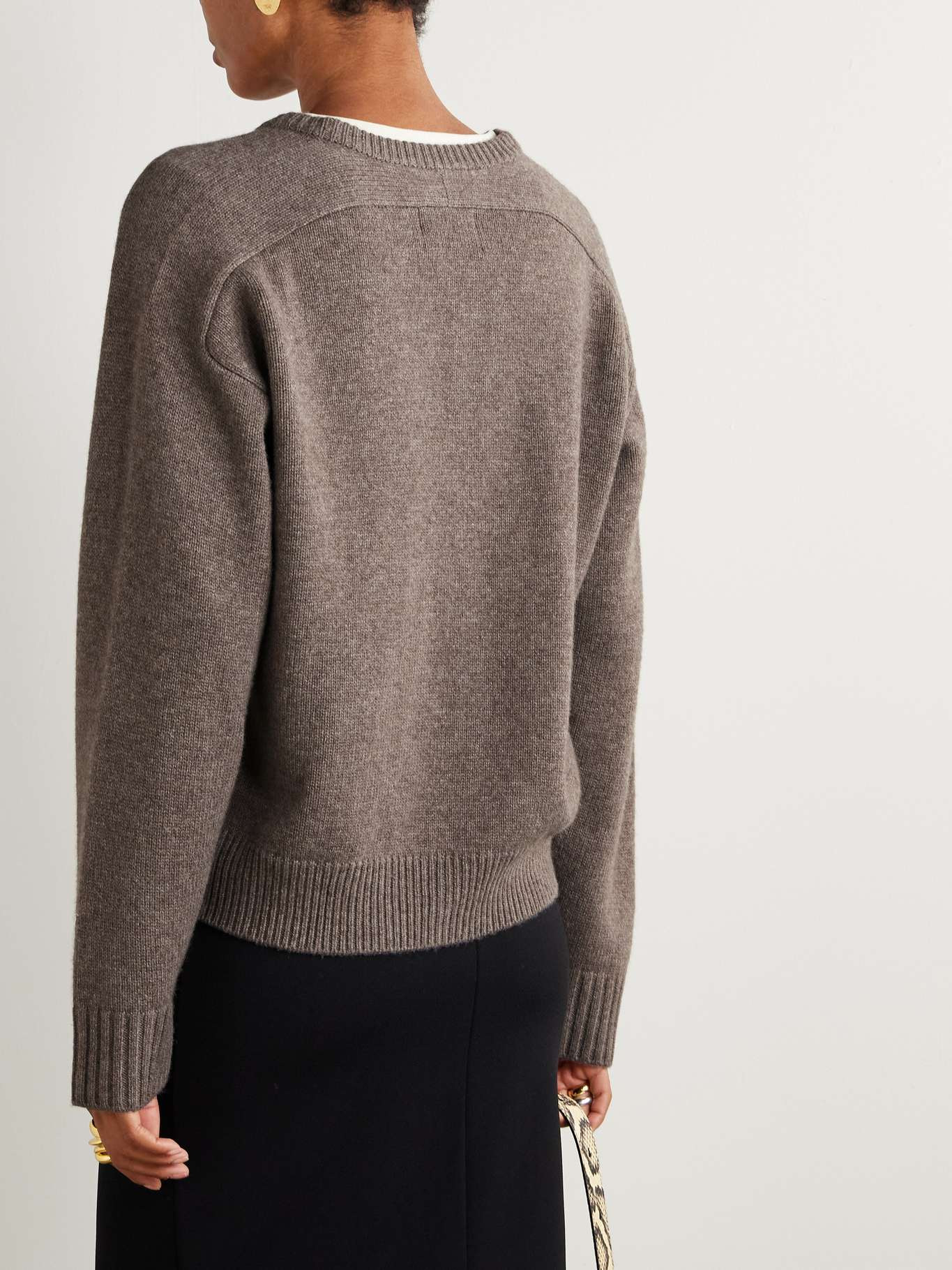 Aidar merino wool and cashmere-blend cardigan Taupe - 3