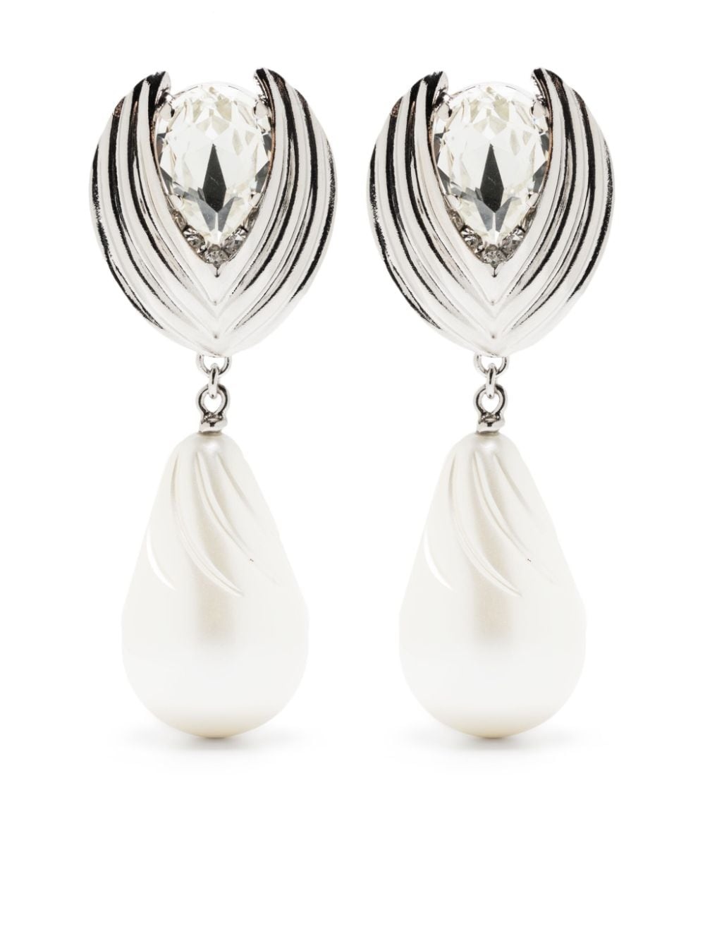 crystal-embellished pearl earrings - 1