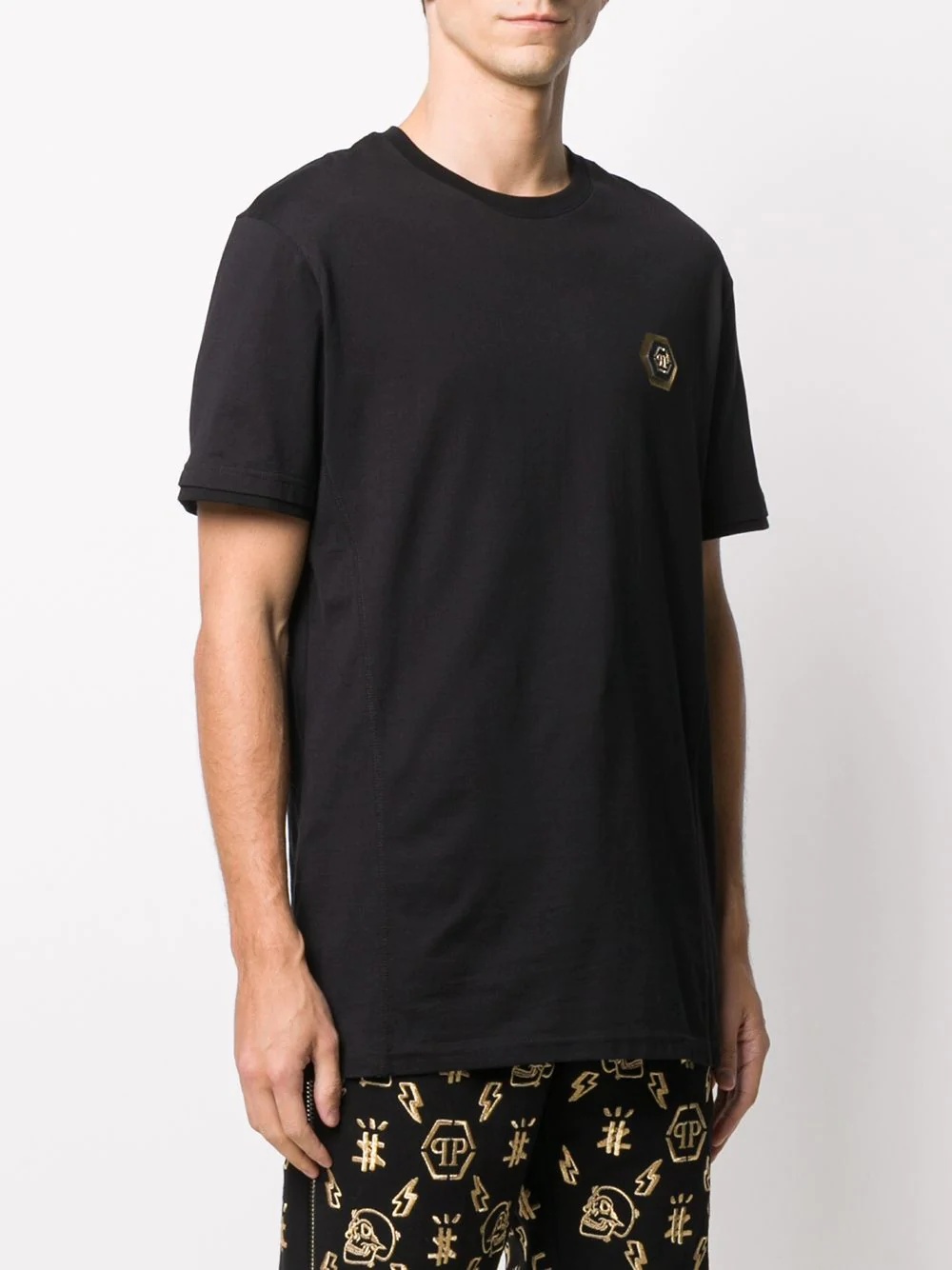 logo patch round neck T-shirt - 3