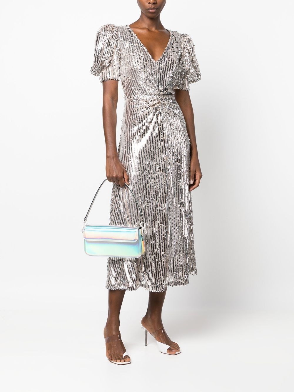 puff-sleeve sequin midi dress - 2