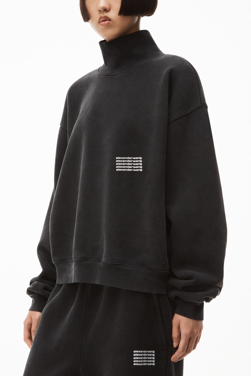 HIGH NECK PULLOVER IN ACID WASH COTTON 4