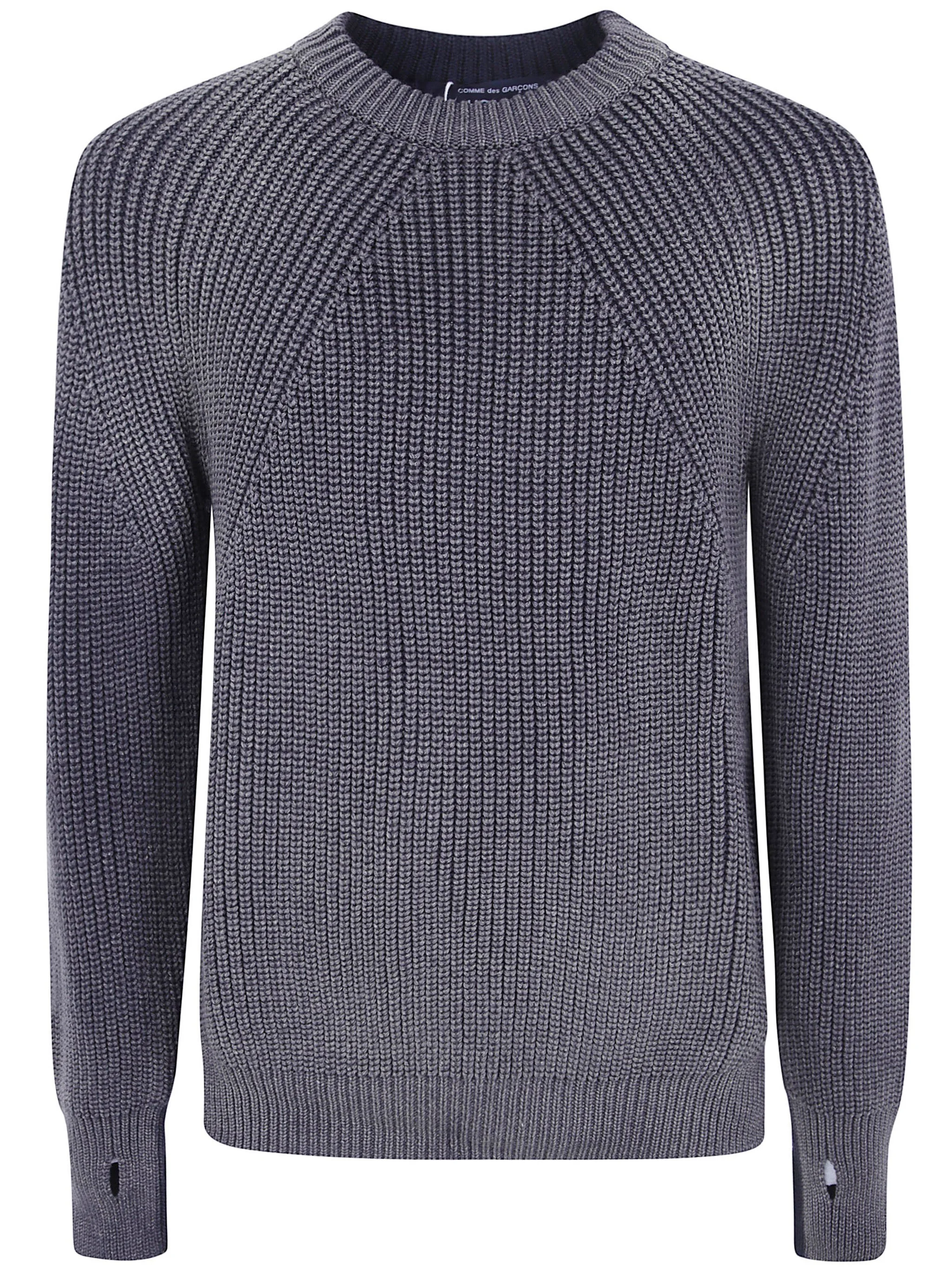 Bicolor Heavy Wool Round Neck Sweater - 1