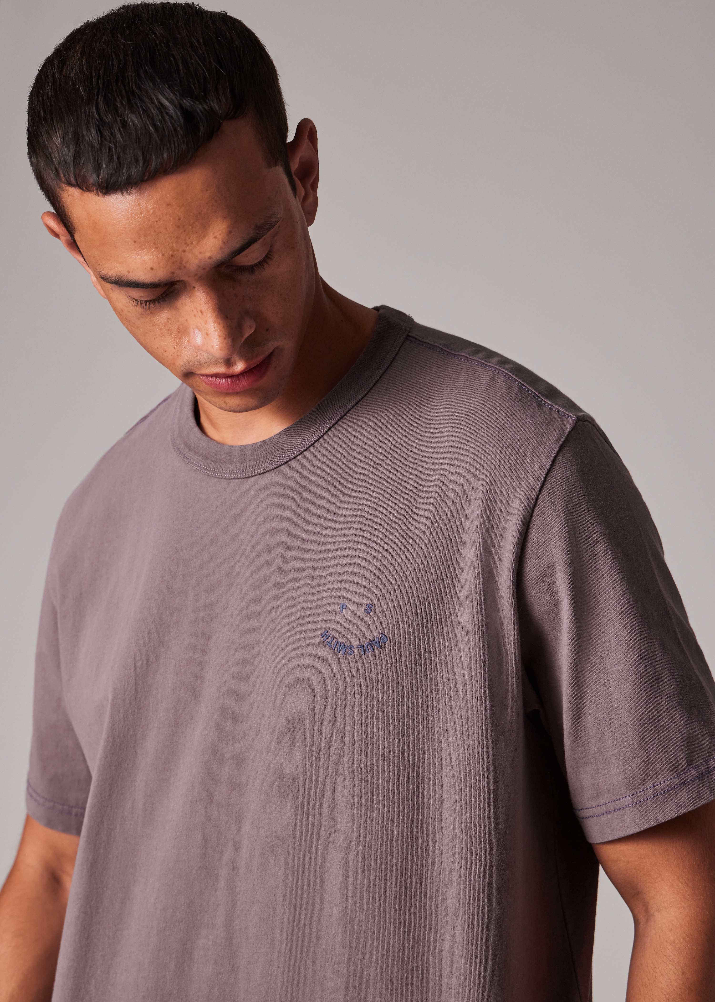 Washed Purple Pigment Dyed 'Happy' T-Shirt - 5