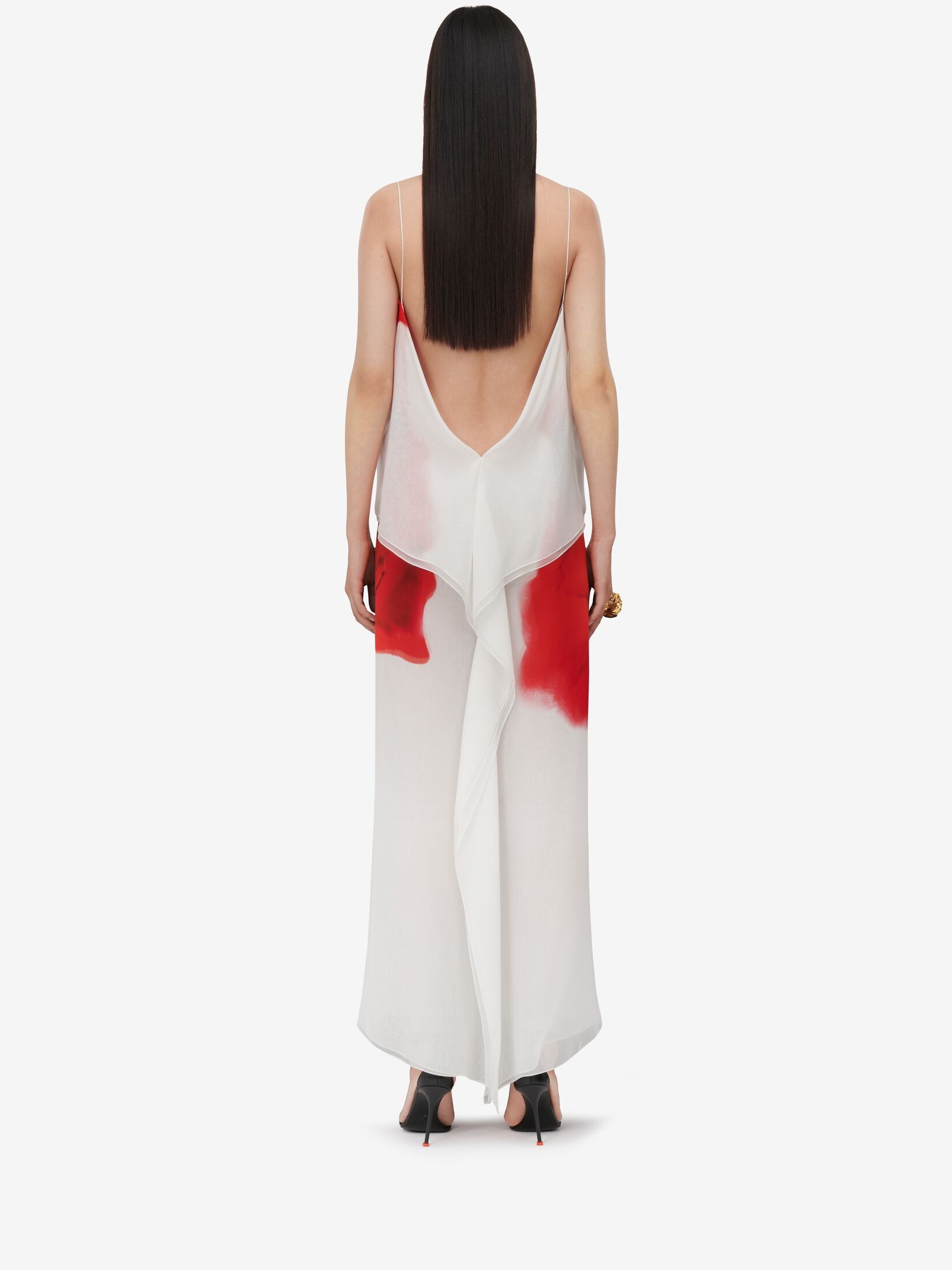 Women's Chiffon Bleeding Rose Slip Dress in Optic White - 4