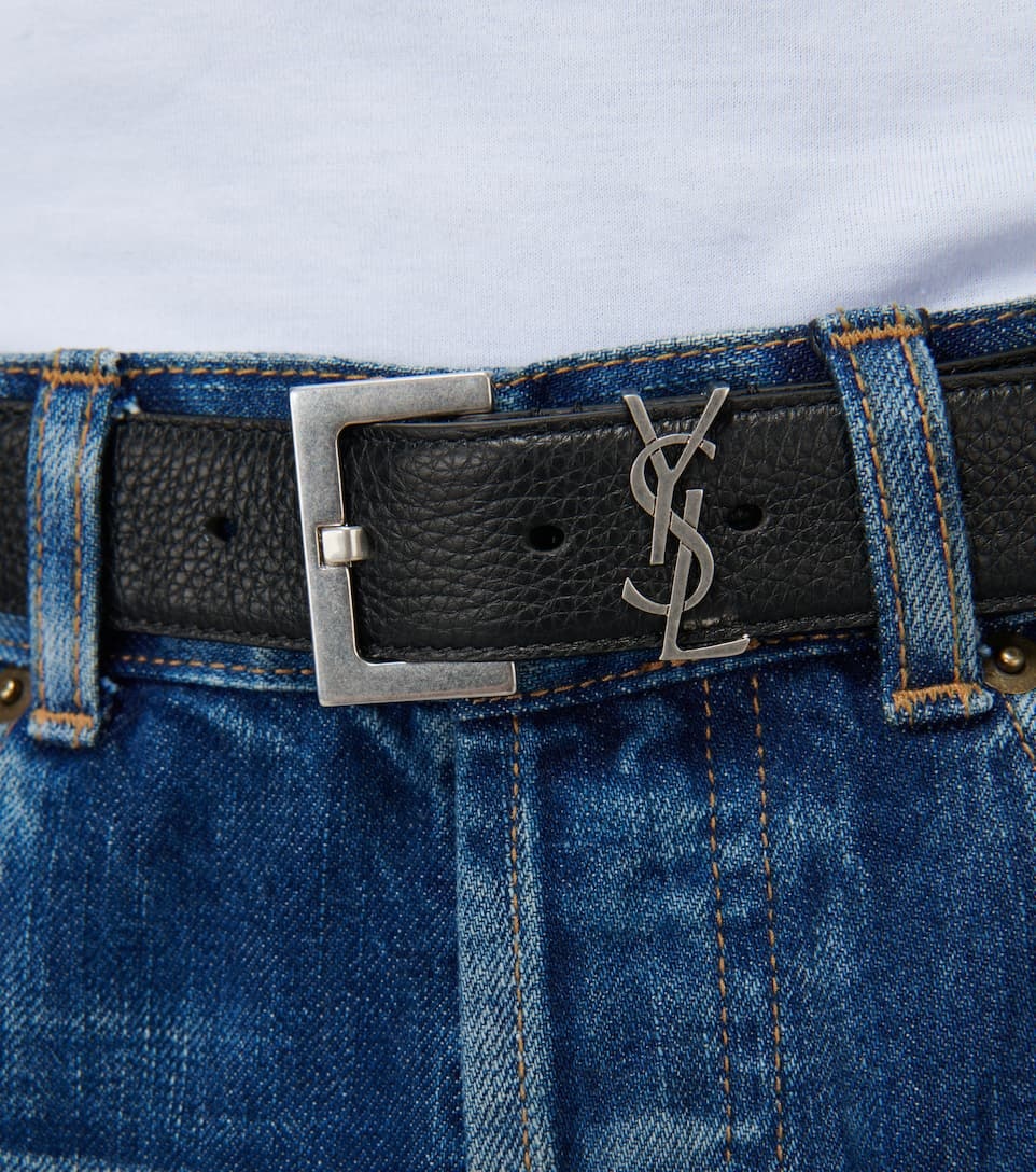Slim grained leather belt - 3