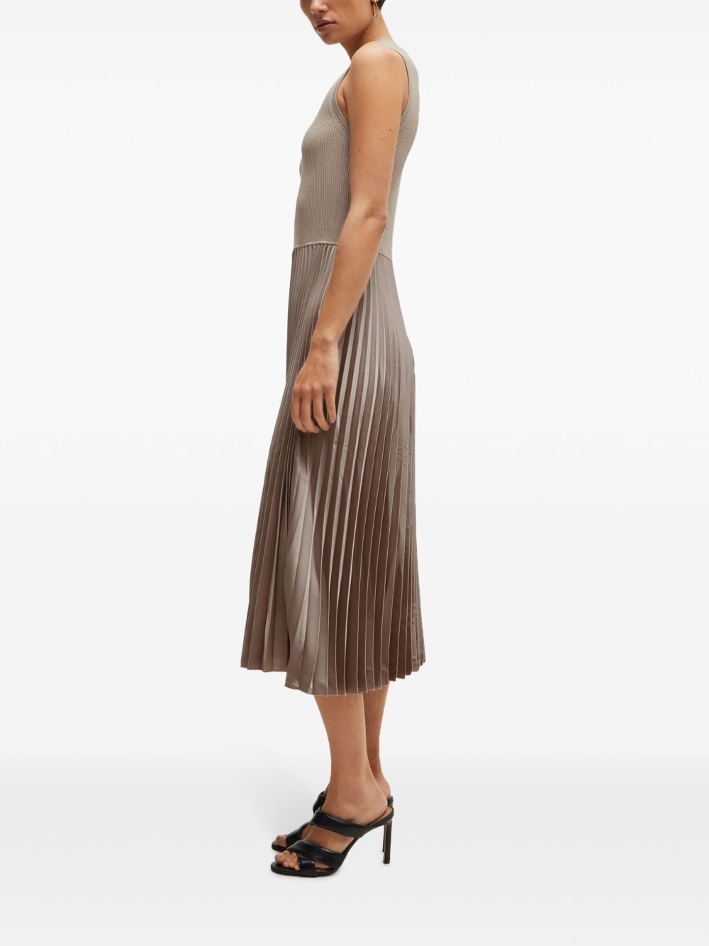 plissé-skirt flared midi dress - 4