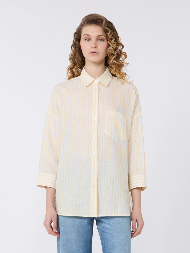 PANETTO Striped linen canvas shirt - LIGHT YELLOW 3