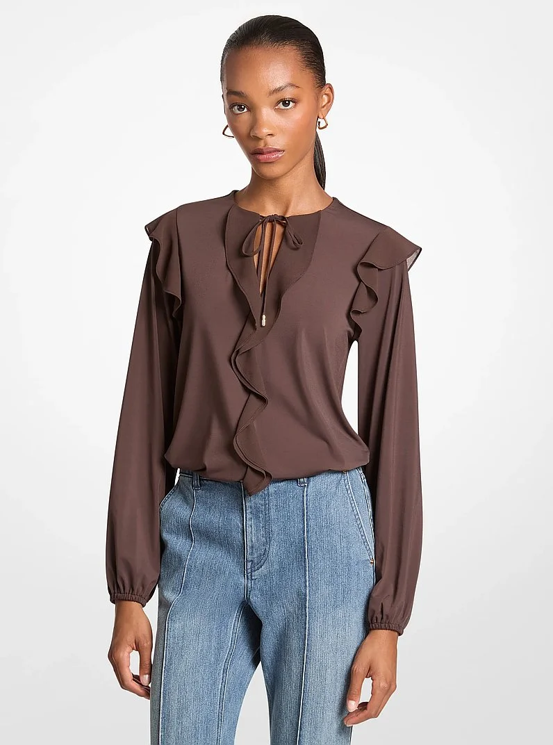 Ruffled Georgette Long-Sleeve Top - 1