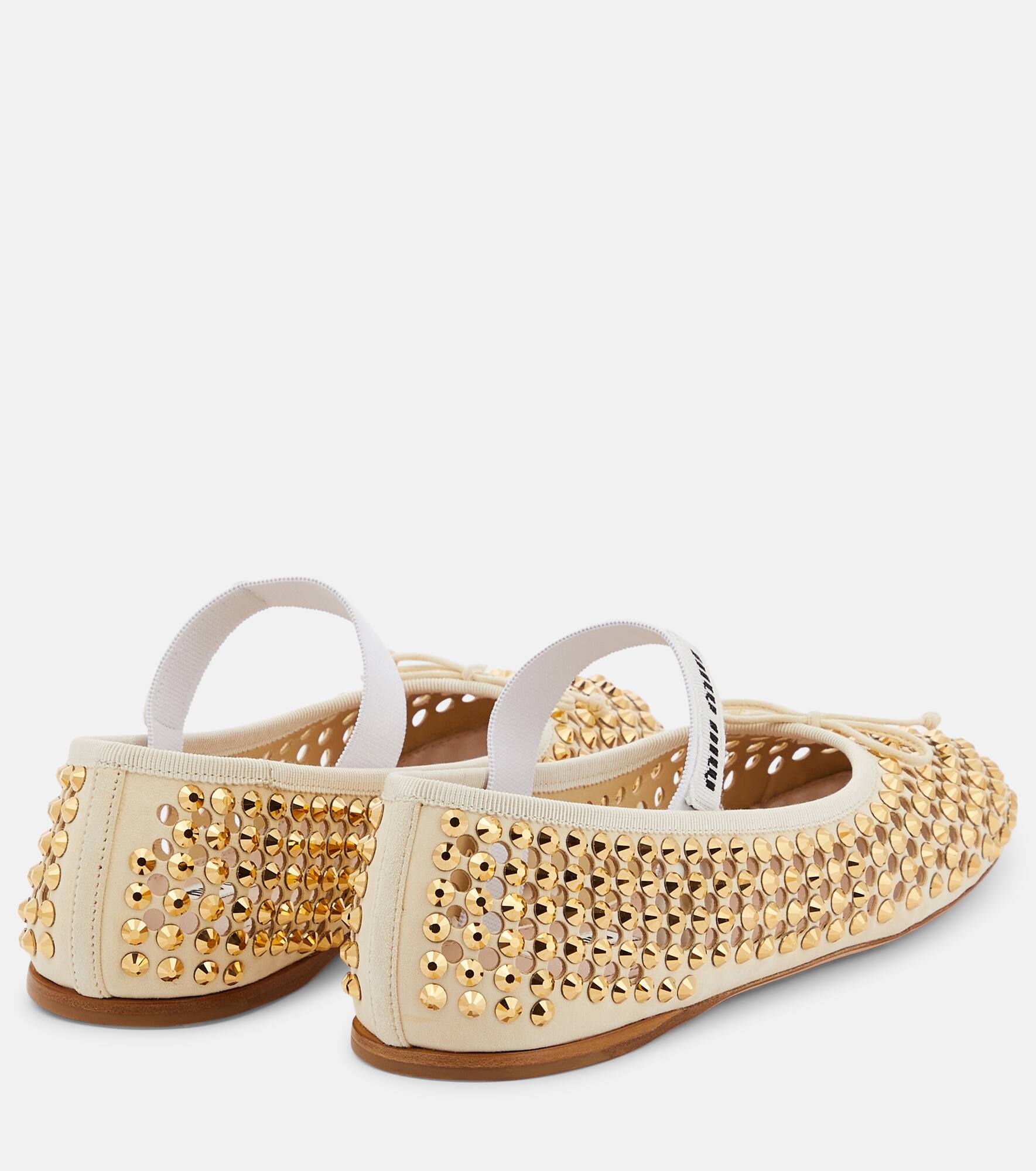 Crystal-embellished leather ballet flats - 3