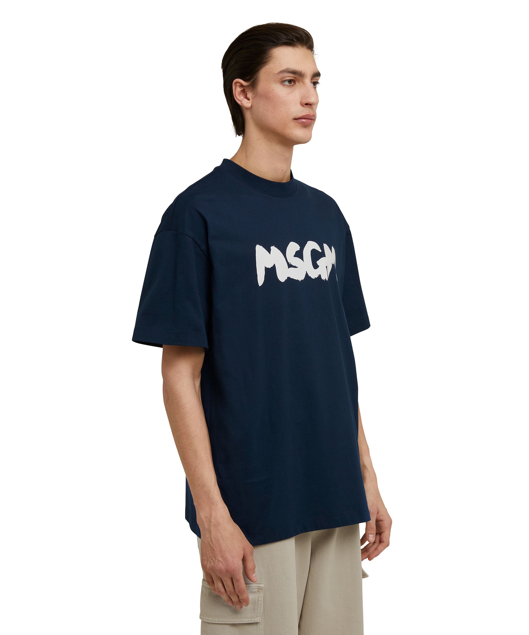 Cotton crewneck t-shirt with new MSGM brushstroke logo - 3