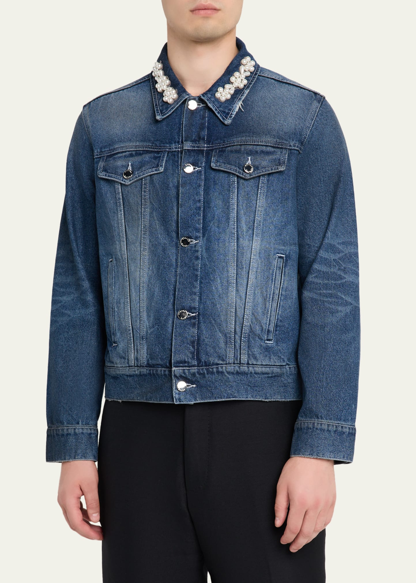 Men's Pearly-Collar Denim Trucker Jacket - 4