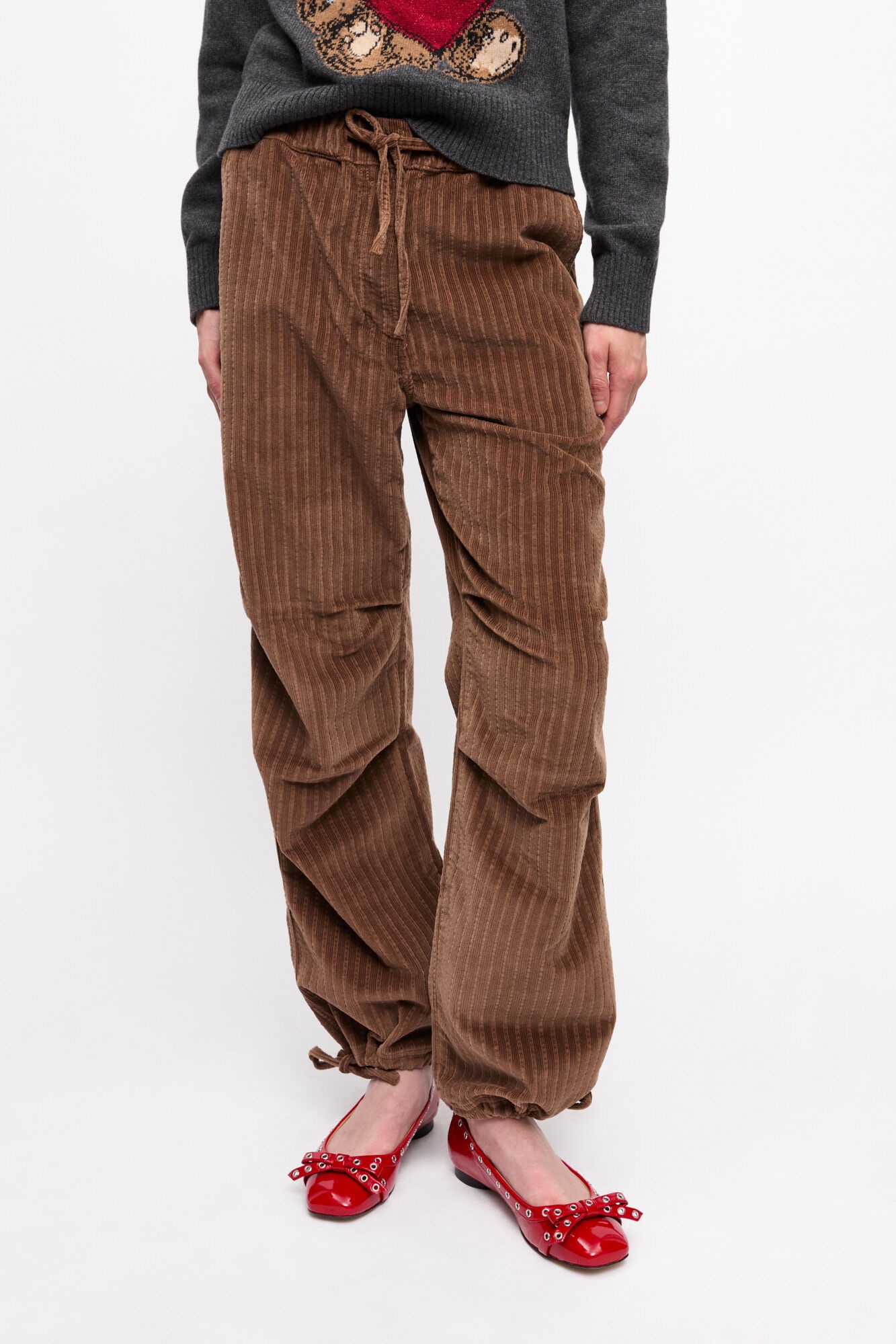 BROWN CORDUROY DRAWSTRING PANTS - 3