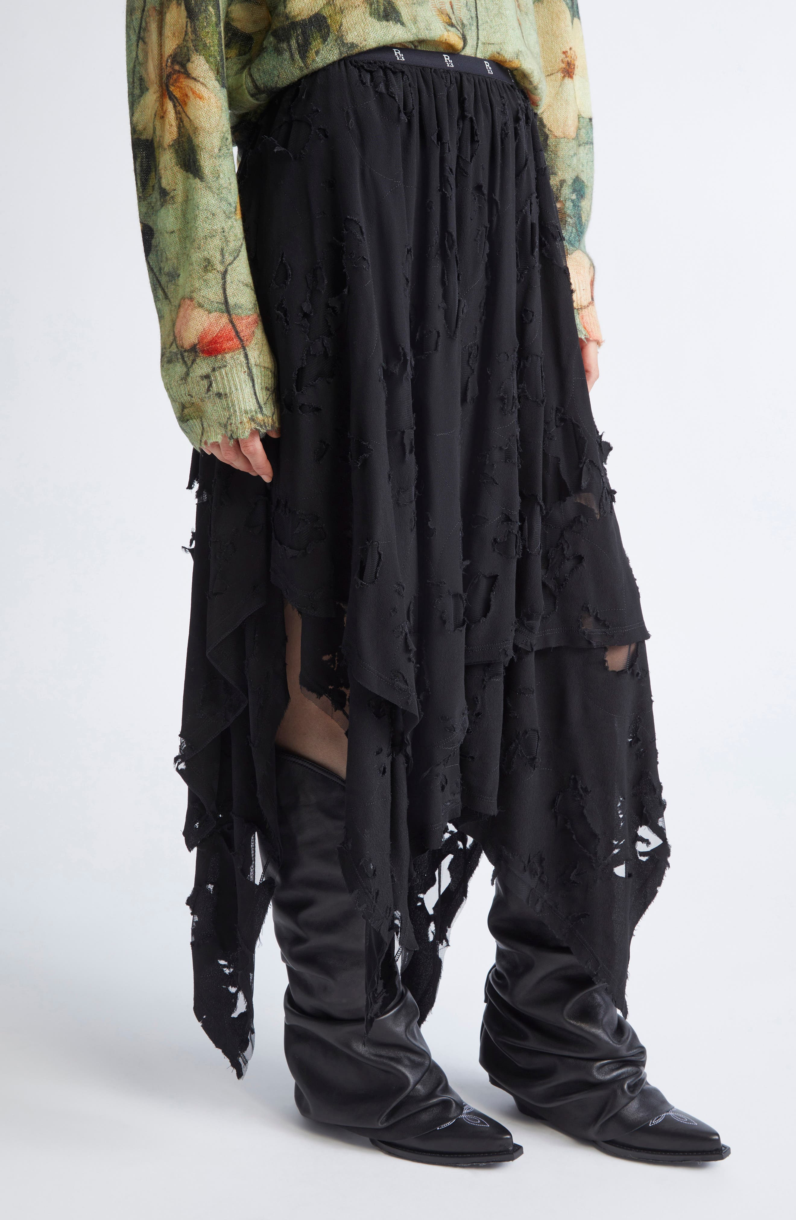 R13 Ripped Handkerchief Midi Skirt in Black at Nordstrom - 5
