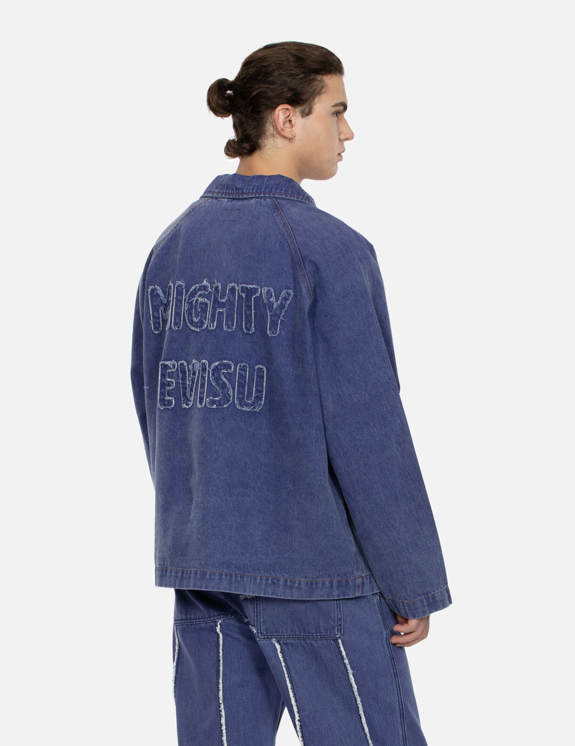 SEAGULL AND SLOGAN EMBROIDERY OVERSIZED  DENIM COACH JACKET - 8