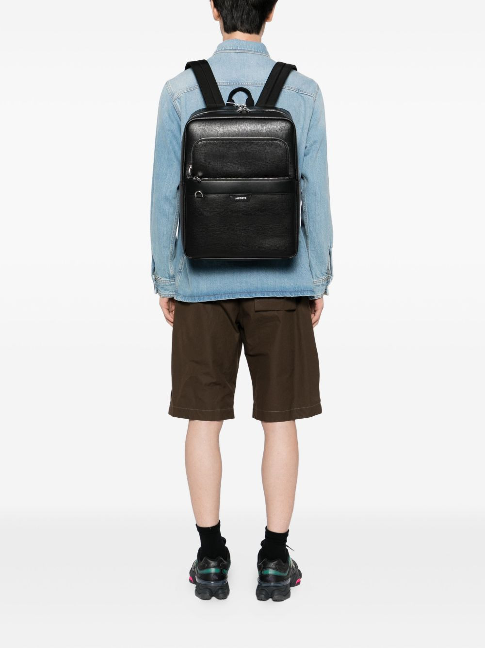 logo-plaque leather backpack - 2