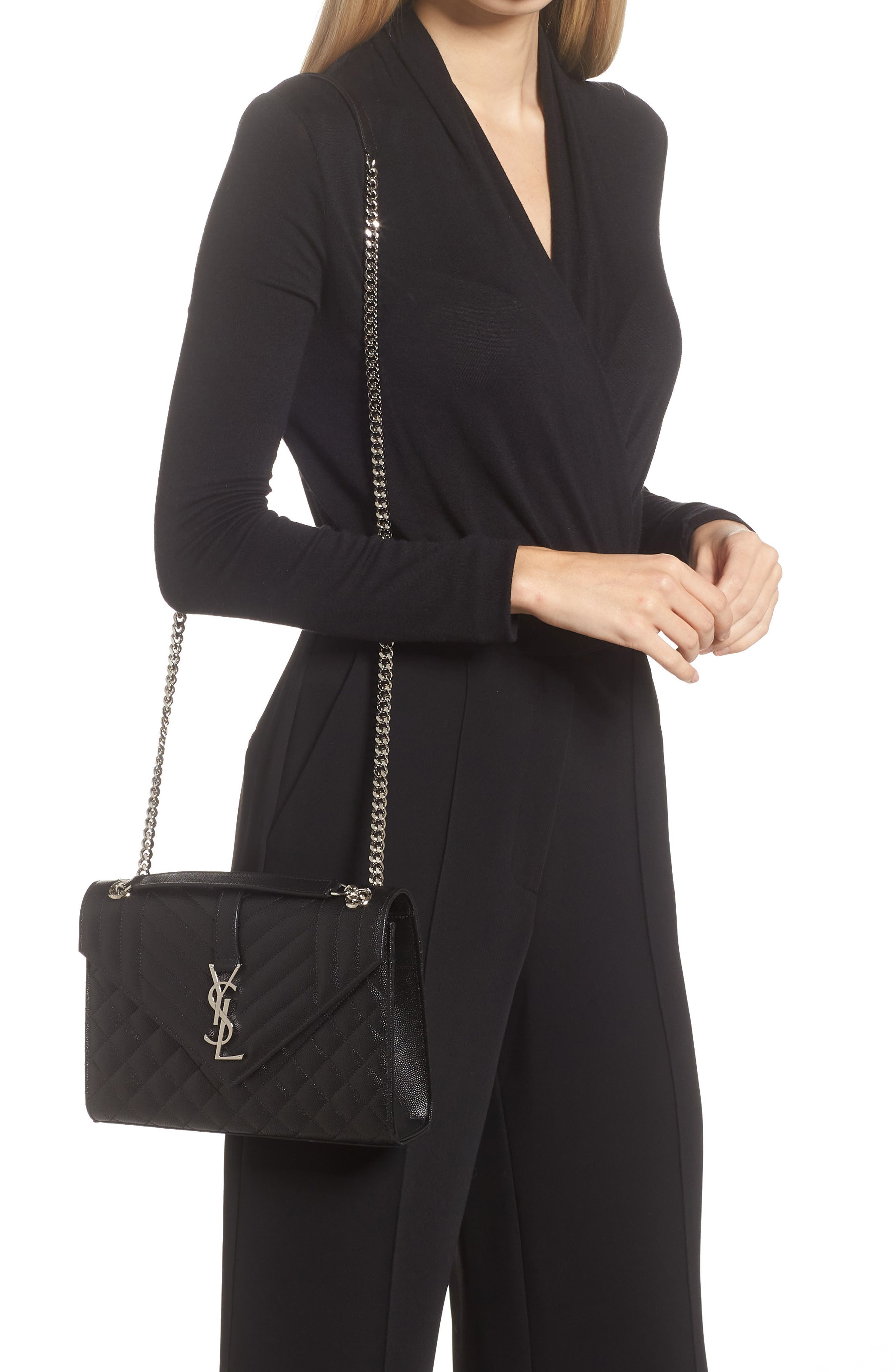 Saint Laurent Medium Monogram Matelassé Leather Shoulder Bag in Nero/Nero/Nero at Nordstrom - 3