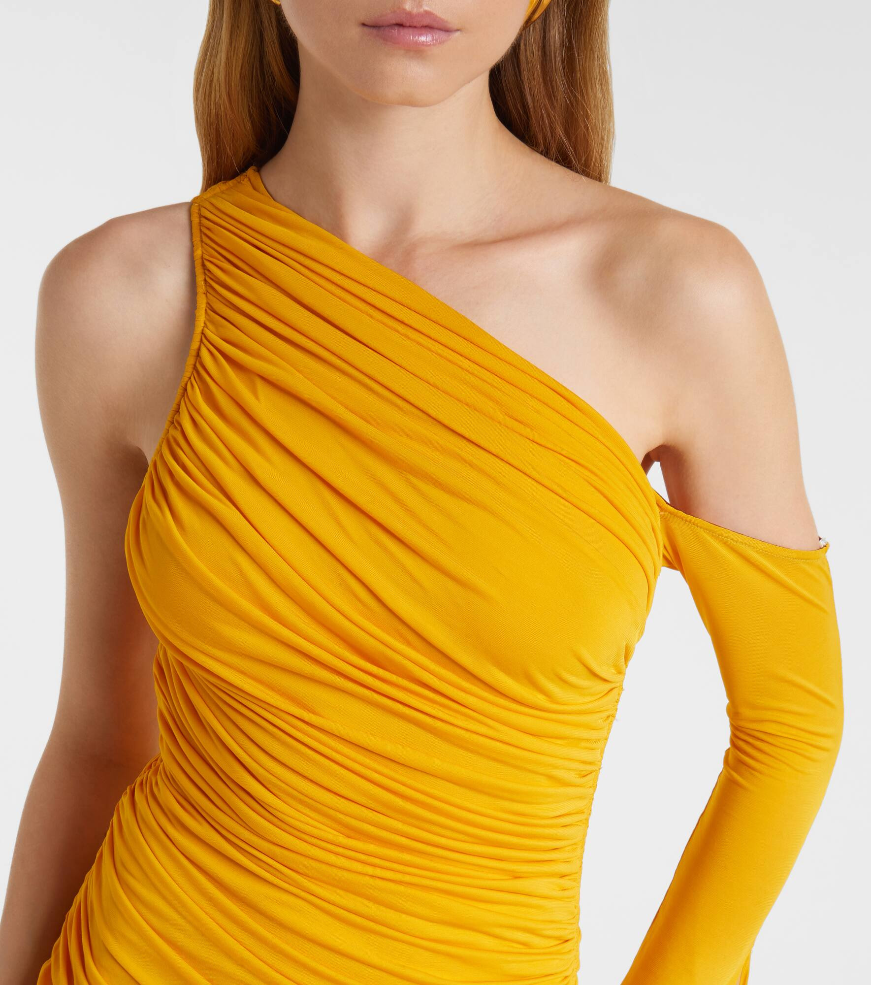 Draped one-shoulder jersey maxi dress - 4