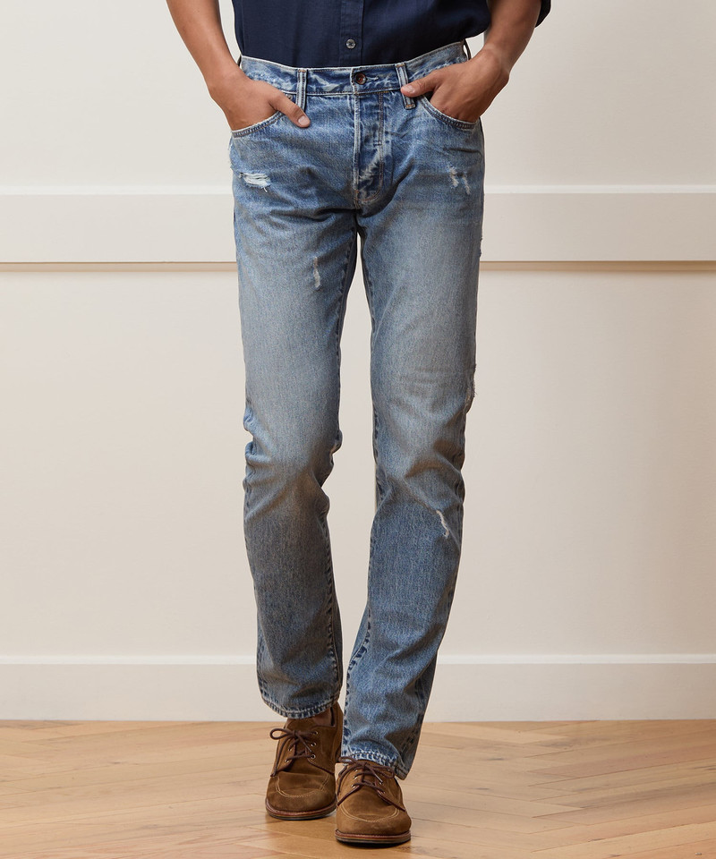 TODD SNYDER Slim Selvedge Jean in Distressed Wash outlook