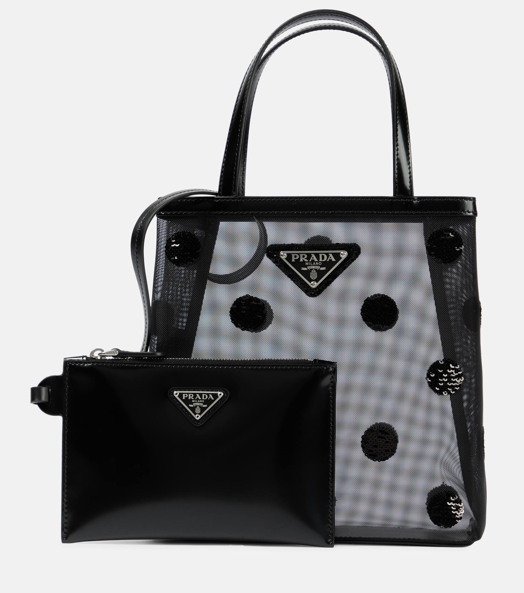 Small leather-trimmed mesh tote - 6