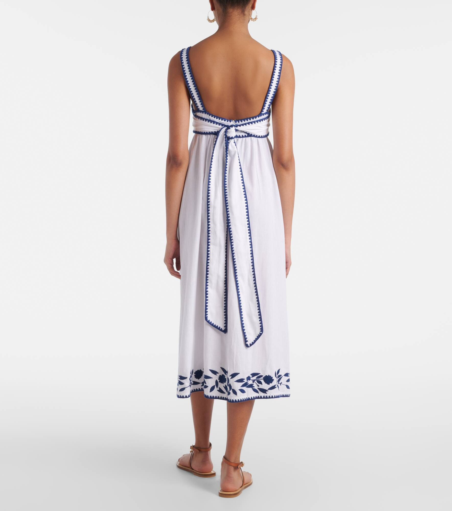 Embroidered cotton and linen midi dress - 3
