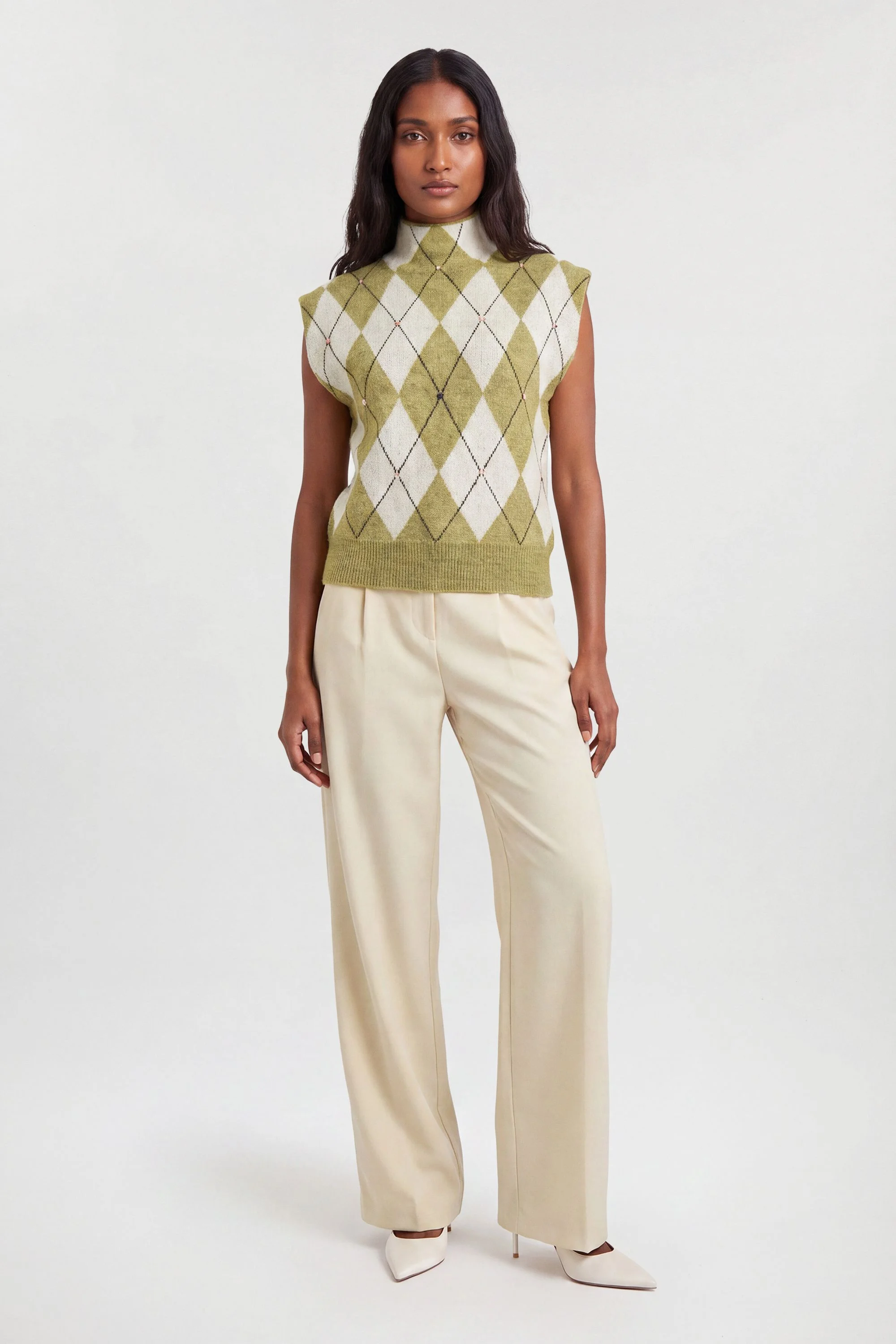 Studded Argyle Wool Blend Cosy Knitted Top - 1