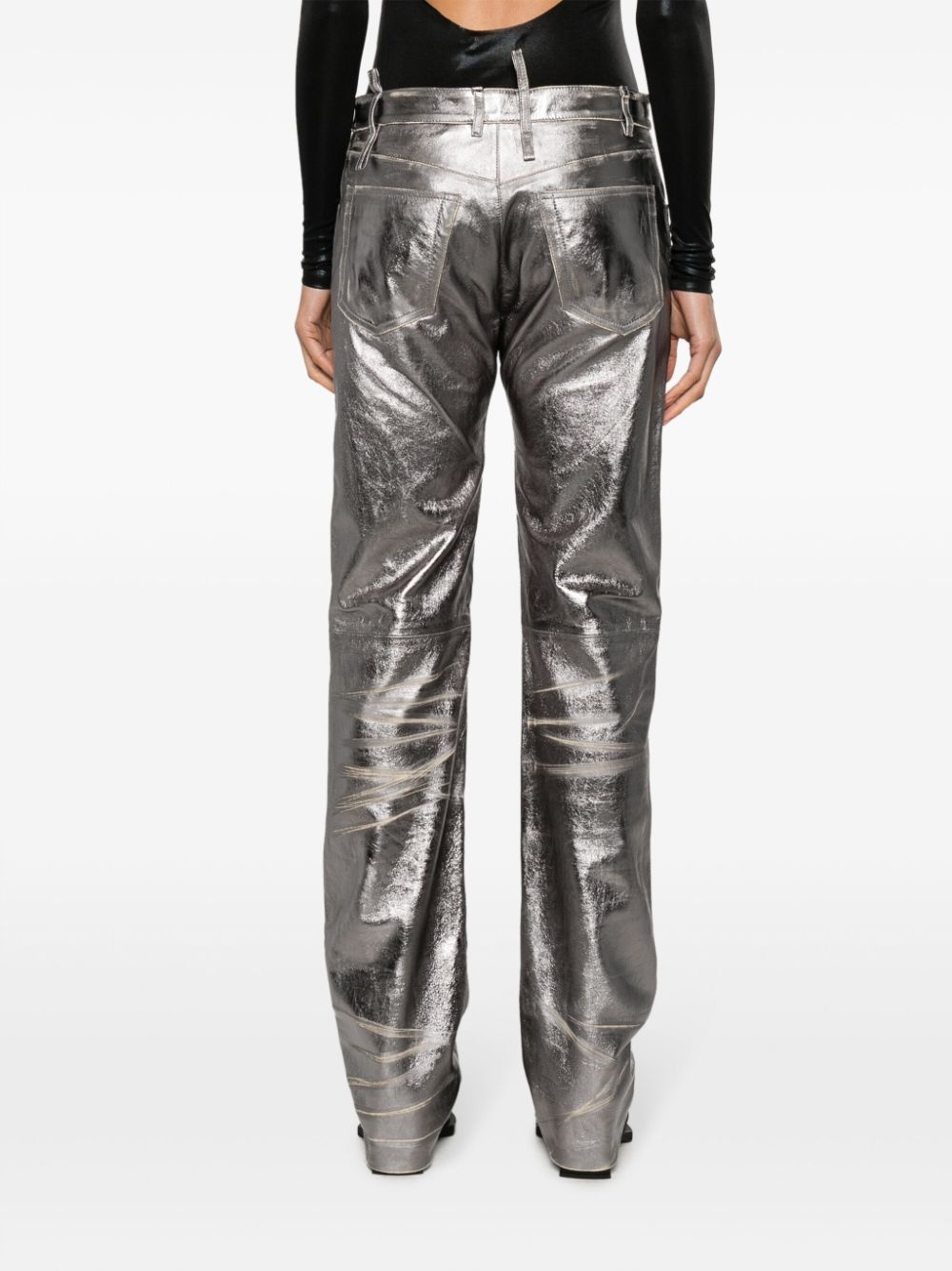 distressed straight-leg leather trousers - 4