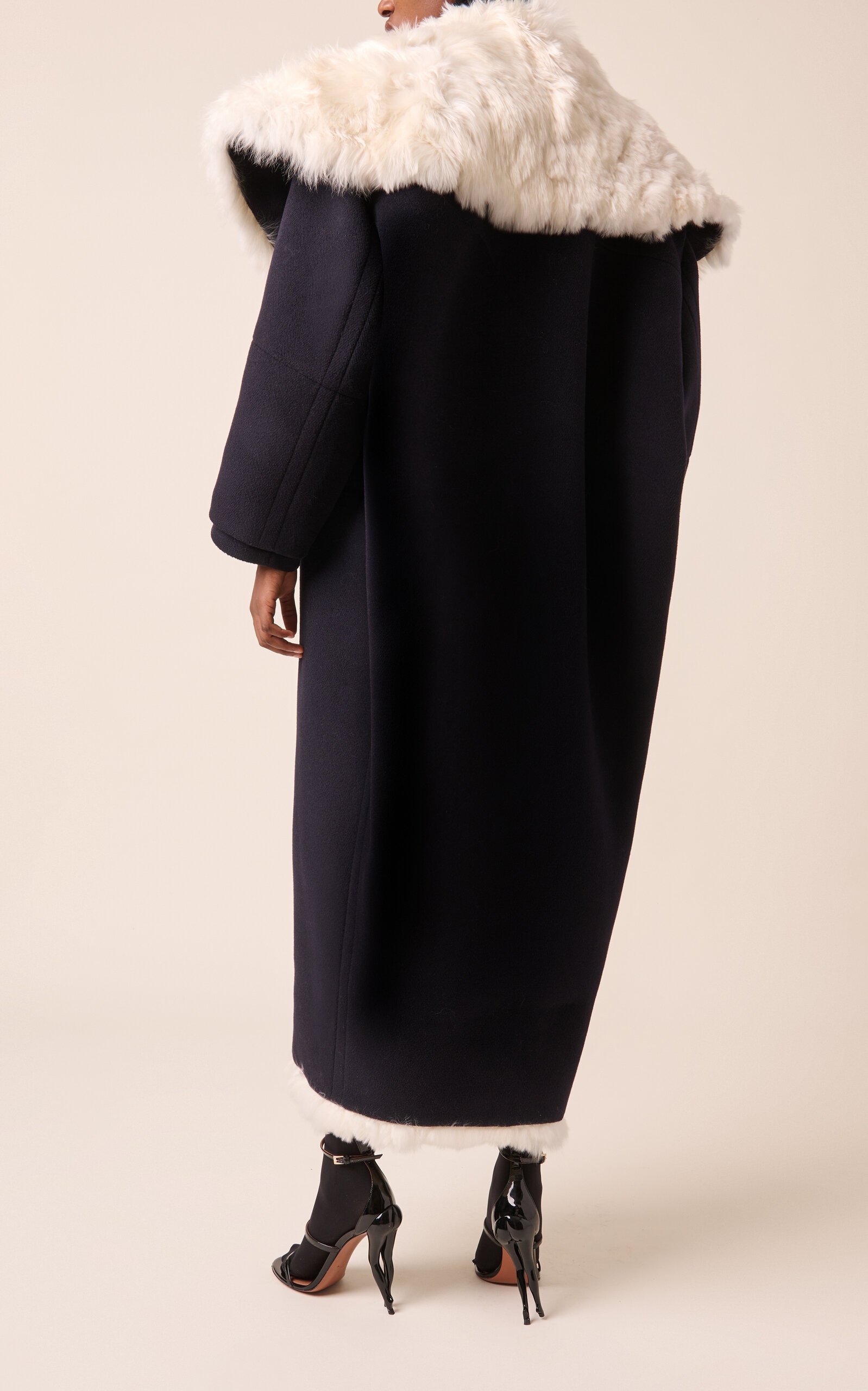 Fur Collar Wool Coat black - 4