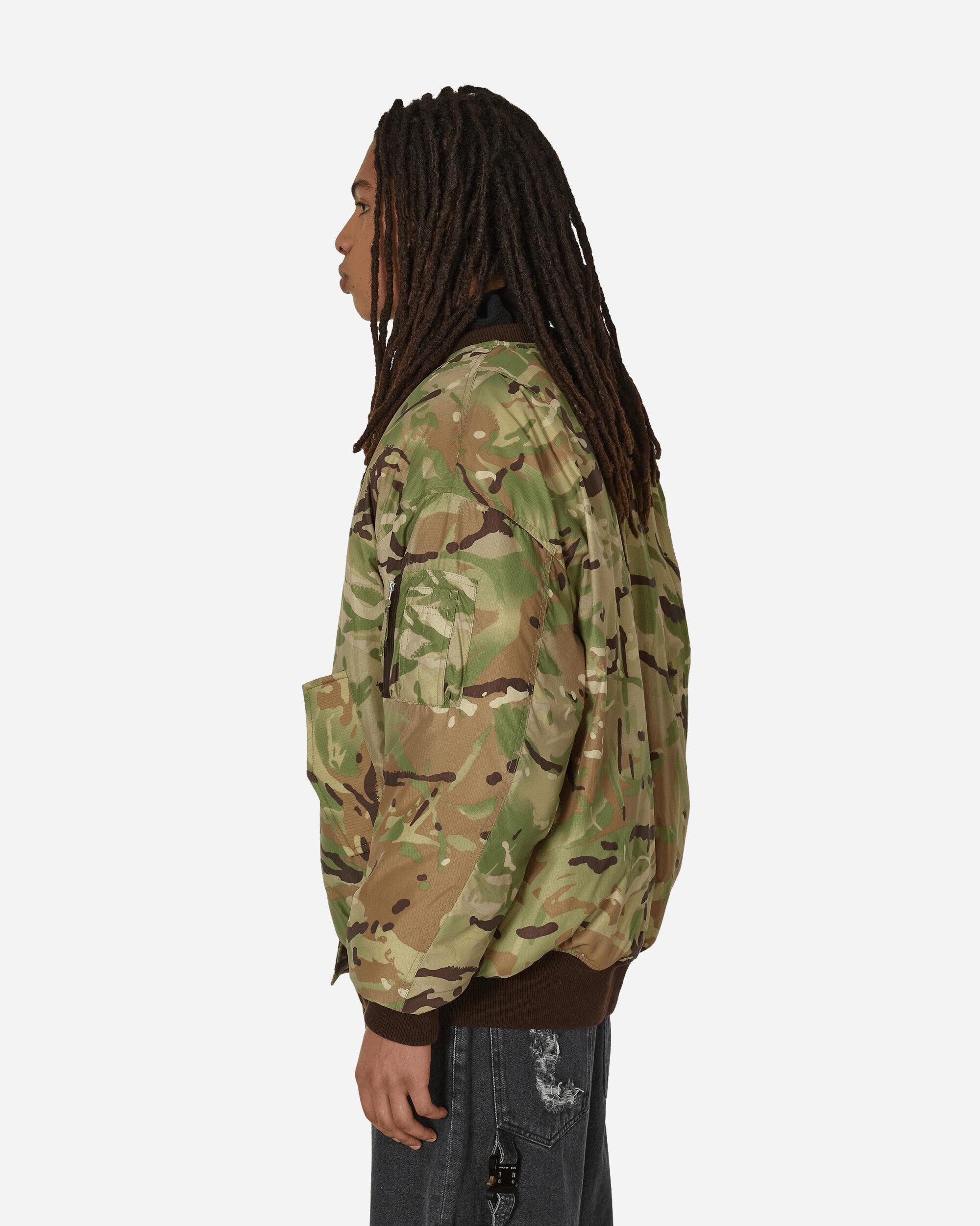 Oversized Camo Nylon Bomber Military Green - 2