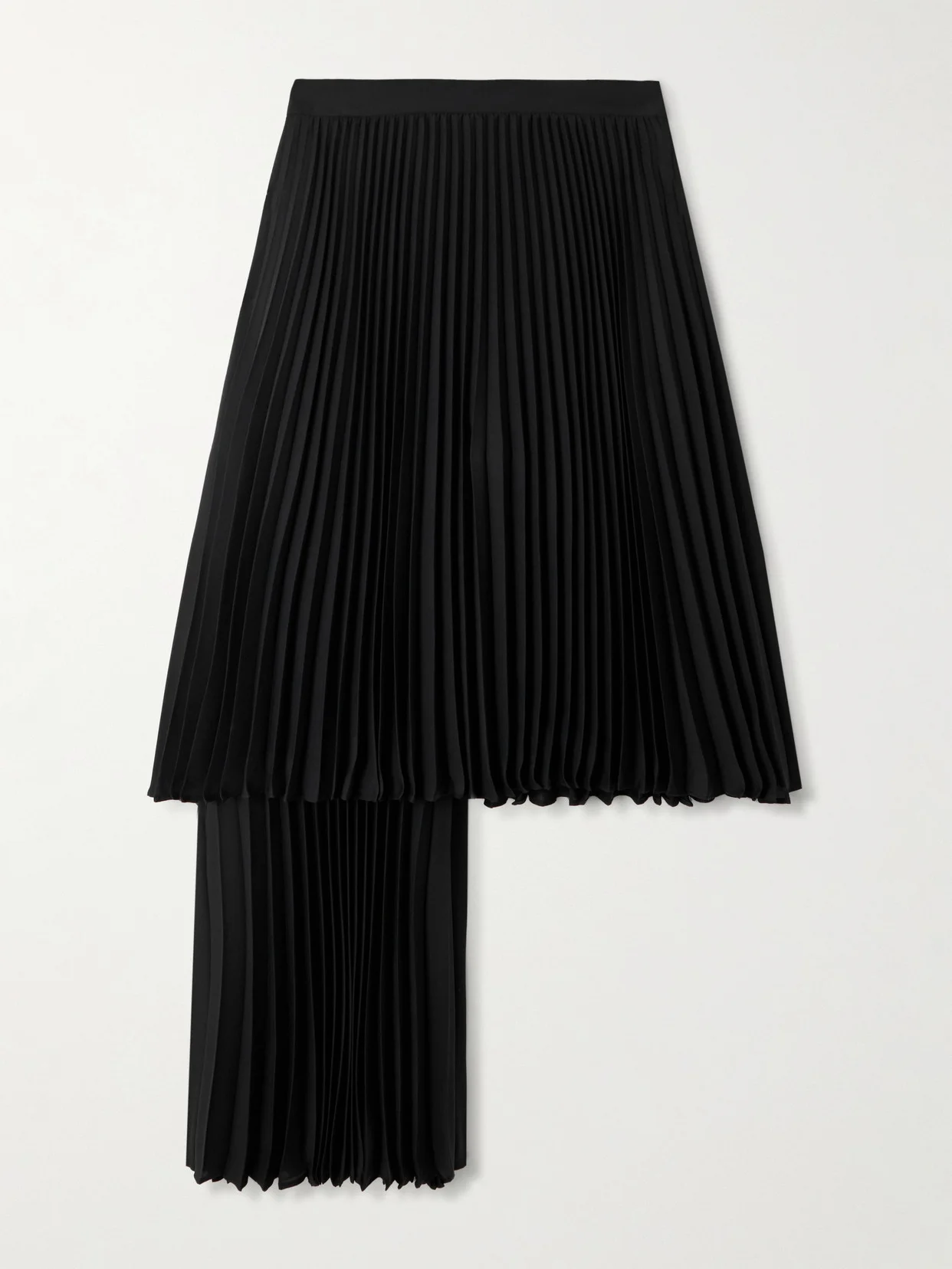 Layered Pleated Twill Midi Skirt - 1