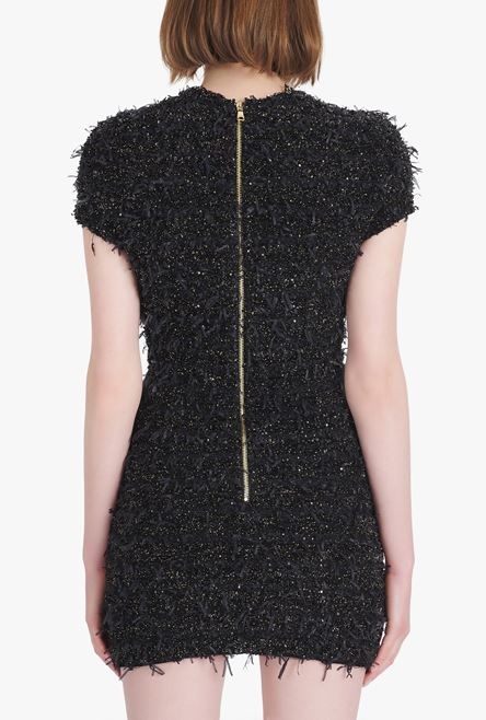 Short black tweed dress with gold-tone buttons - 9