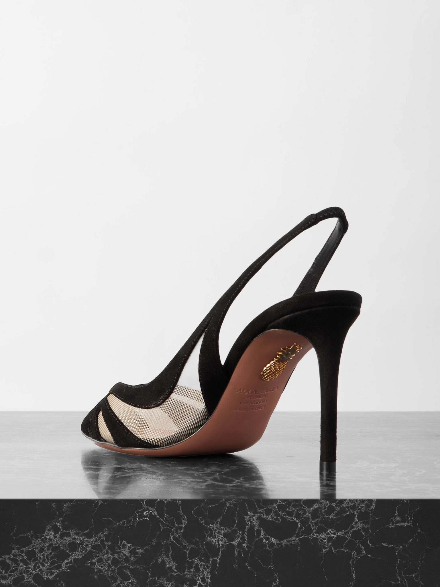 Lune 85 mesh-trimmed suede slingback pumps Black - 3