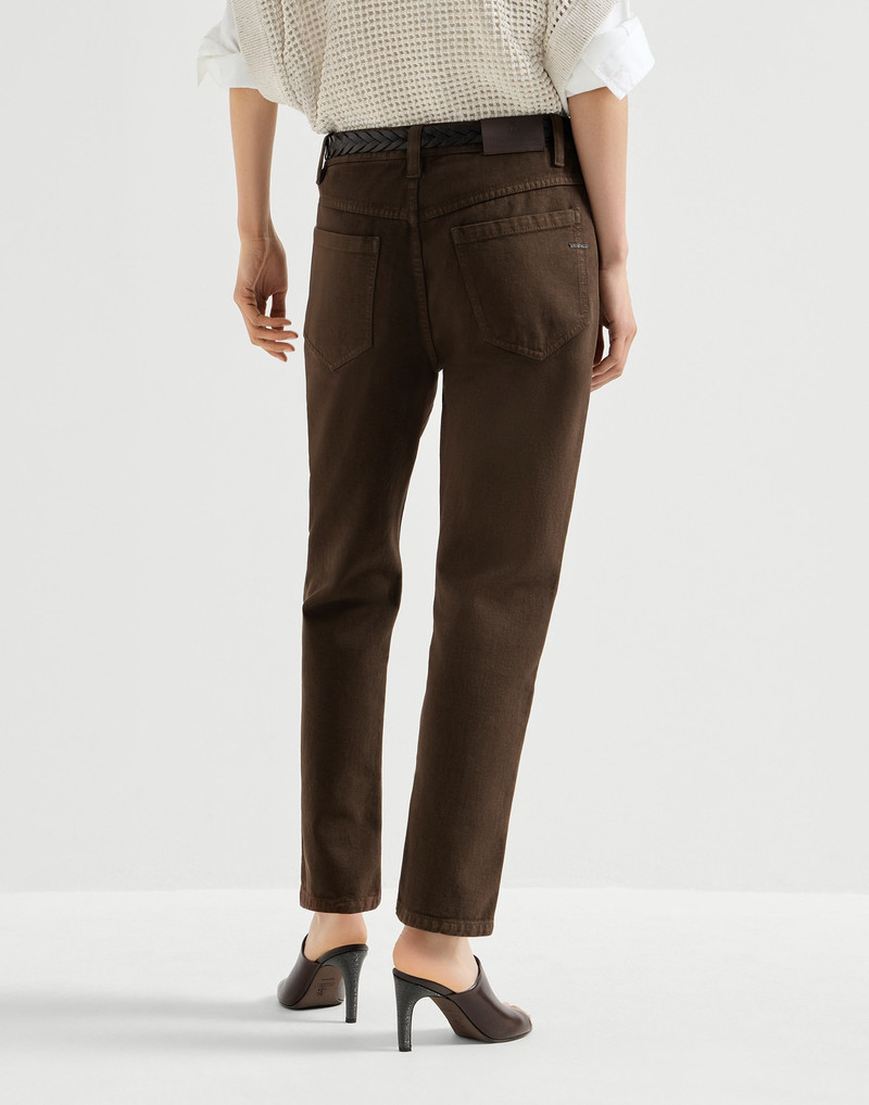 Dyed denim five-pocket straight trousers with shiny bartack 3
