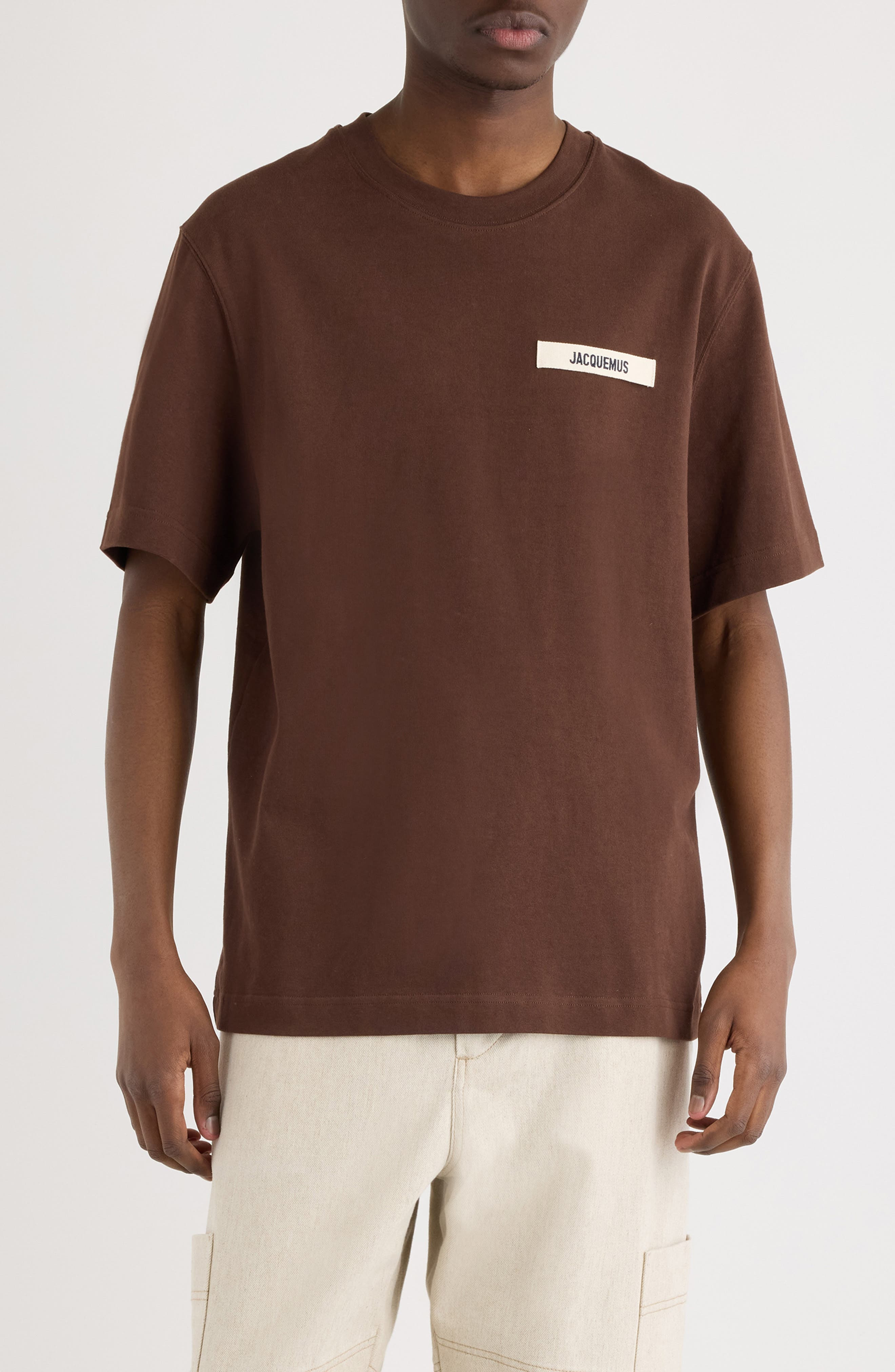 Jacquemus Le T-Shirt Gros Grain Cotton T-Shirt in Dark Brown at Nordstrom - 1