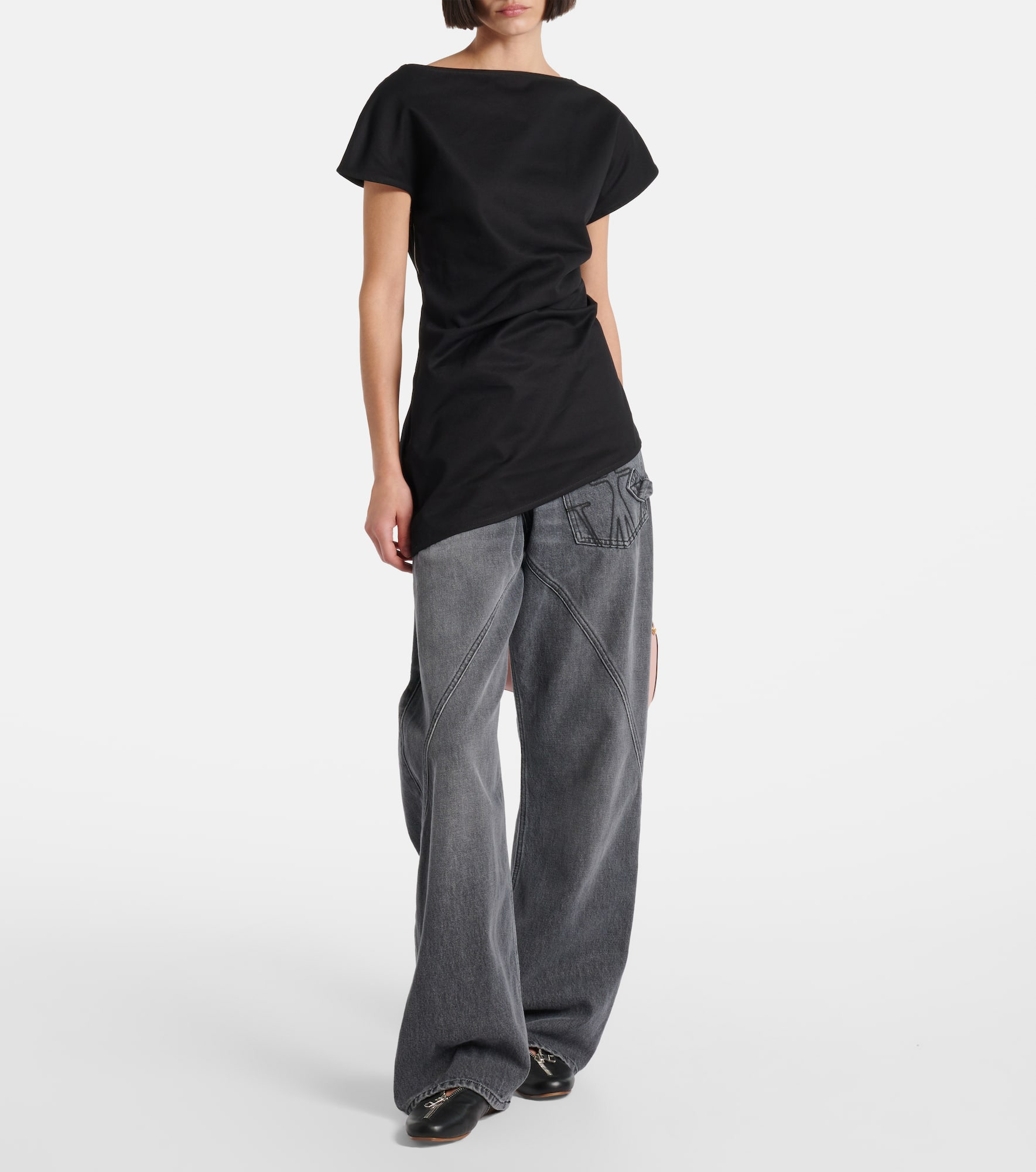 Lace-trimmed asymmetric cotton top - 2